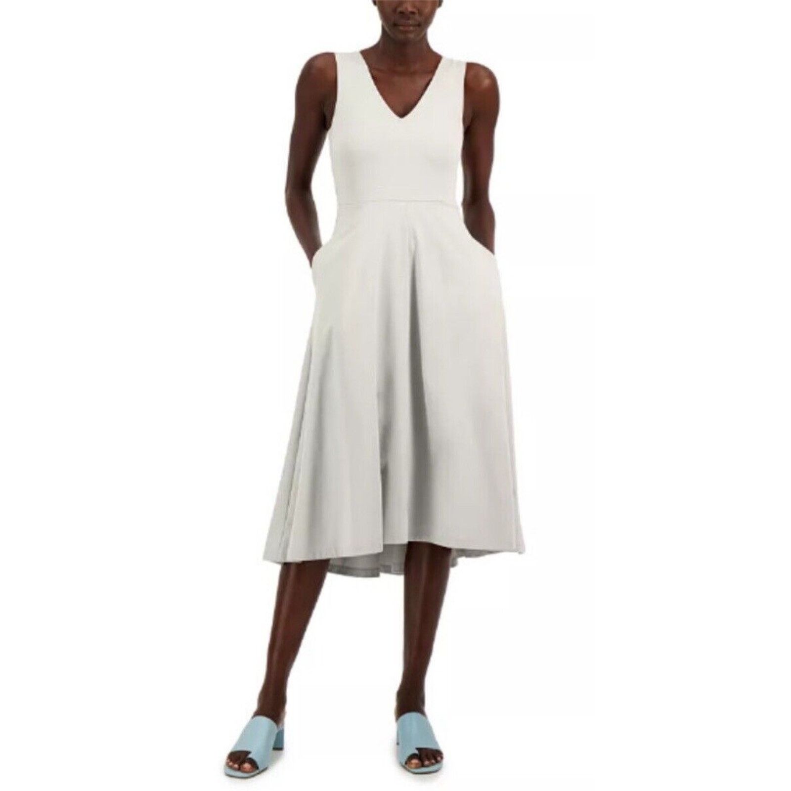 Alfani Alfani Sleeveless Midi Dress White Minimalist PS Size S / US 4 / IT 40 - 1 Thumbnail