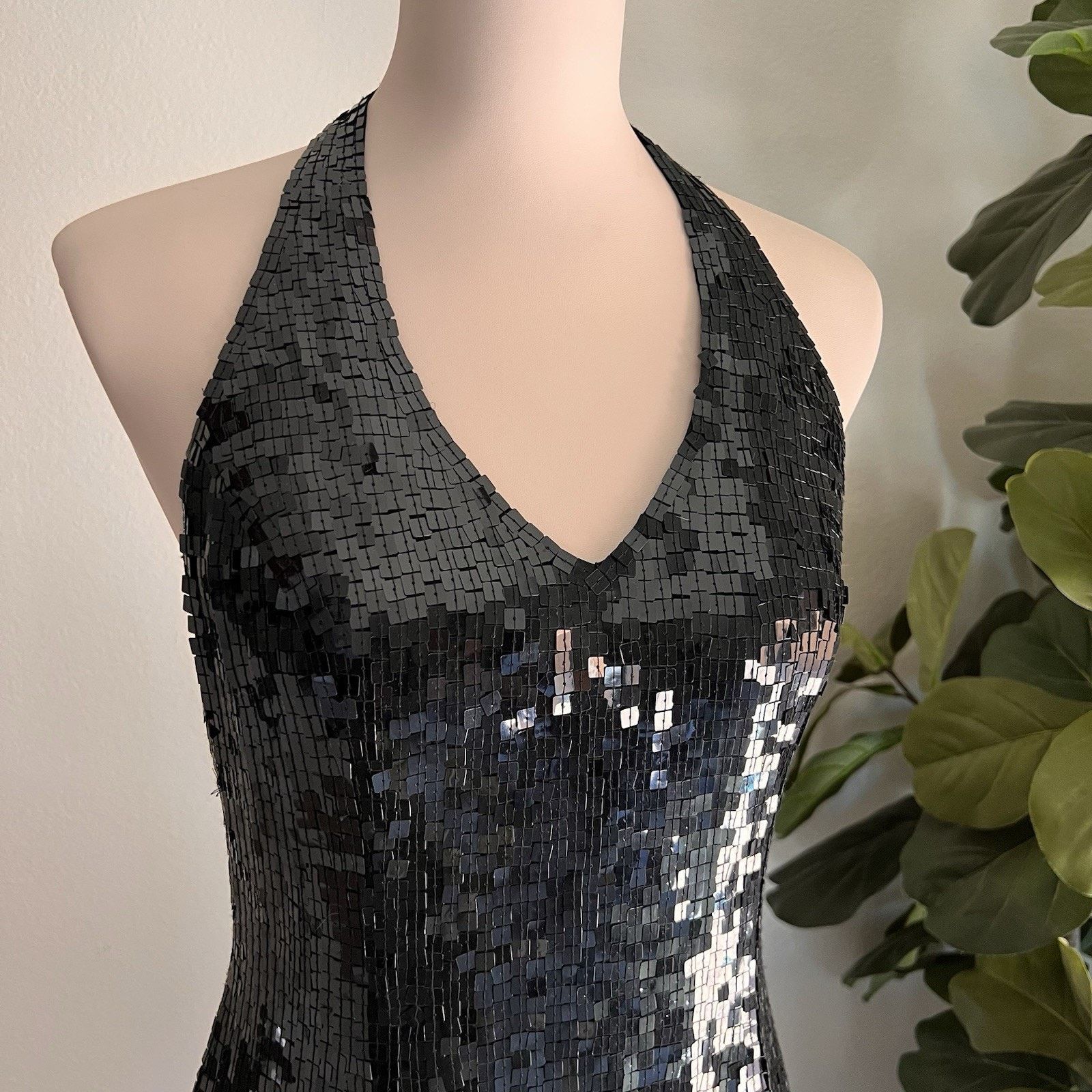 Other Vintage Basix II Silk Sequin Halter Evening Backless Dress Size M / US 6-8 / IT 42-44 - 3 Thumbnail