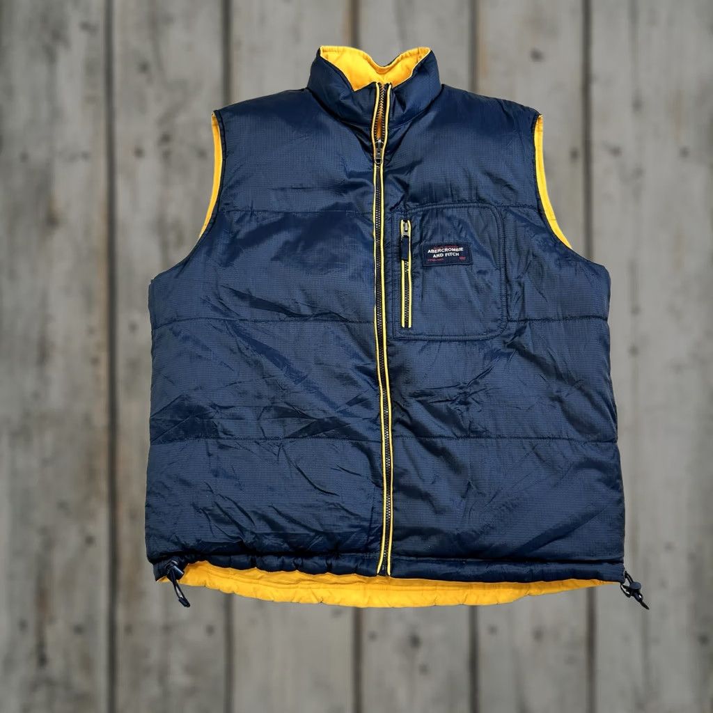 Abercrombie & Fitch VINTAGE Abercrombie & Fitch Mens Large Reversible Goose Down Vest Navy Yellow 90s Puffer Jacket Logo Zipper"} Size US L / EU 52-54 / 3 - 1 Thumbnail