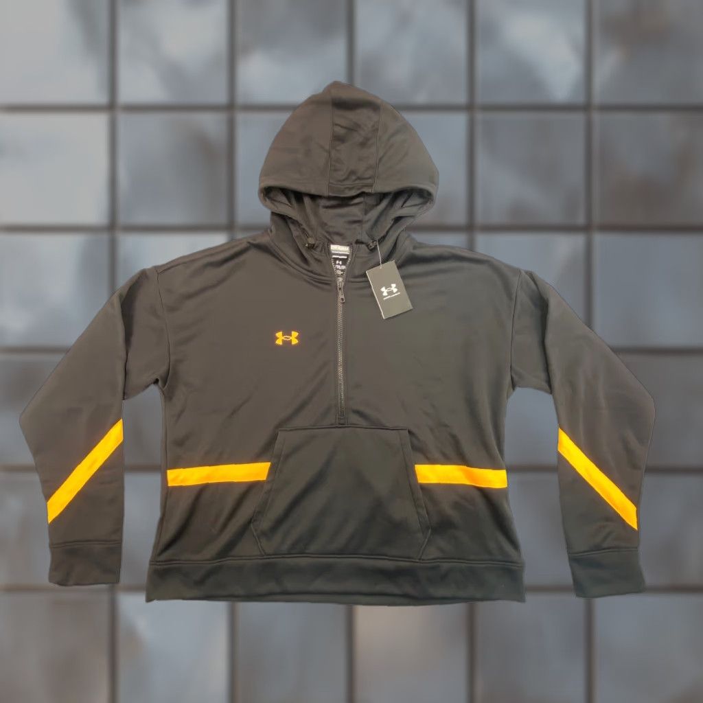 Under Armour Under Armour Hoodie Women's XL 1/2 Zip Black Orange Stripe Pullover Raglan Pocket Logo Loose Fit Activewear Casual Sportswear Size XL / US 12-14 / IT 48-50 - 1 Thumbnail
