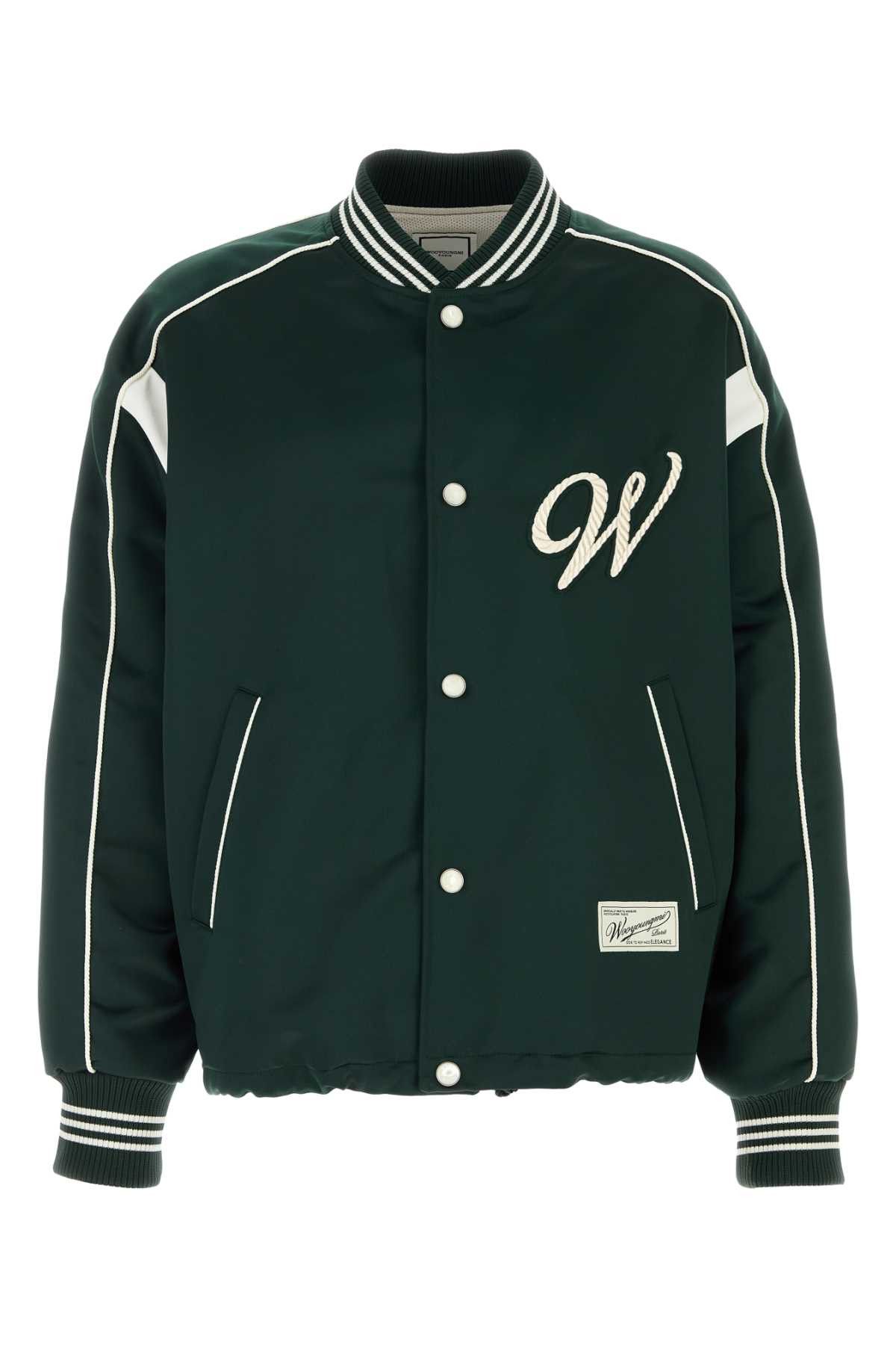 Wooyoungmi Bottle Green Satin Bomber Jacket Size US L / EU 52-54 / 3 - 1 Thumbnail