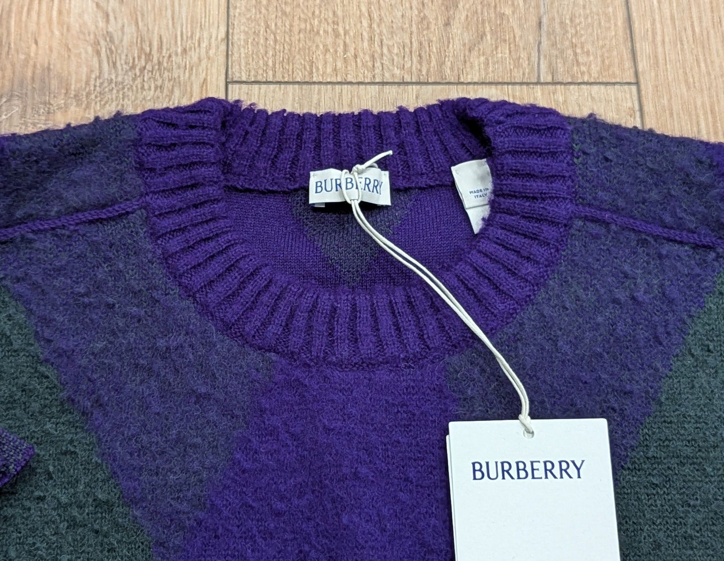 Burberry Burberry Diamond Wool Tasseled Sweater Purple/Green Medium Size US M / EU 48-50 / 2 - 2 Thumbnail