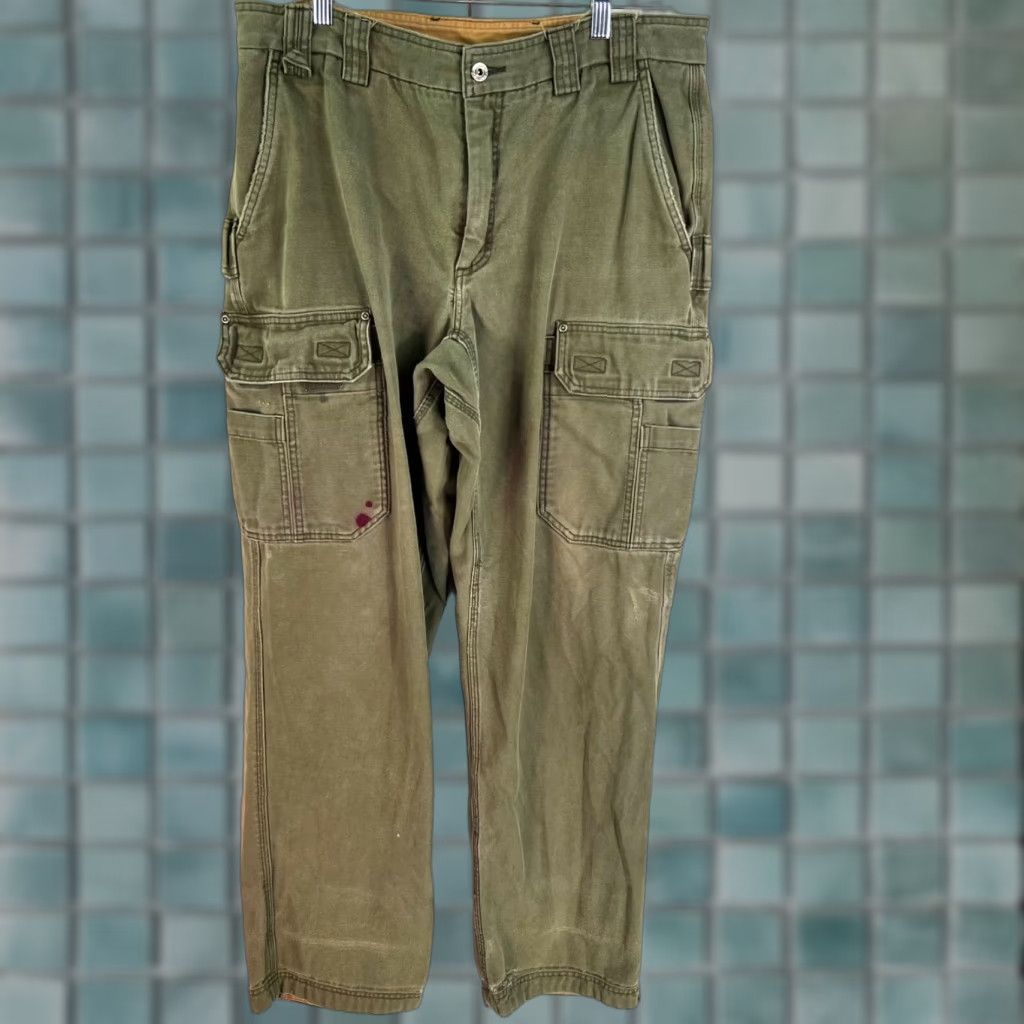 CO DULUTH Canvas Duck Carpenter Jeans Men 36x34 Green Workwear 90s Vintage Logo Mens Pants Regular Fit Green Size US 36 / EU 52 - 1 Thumbnail