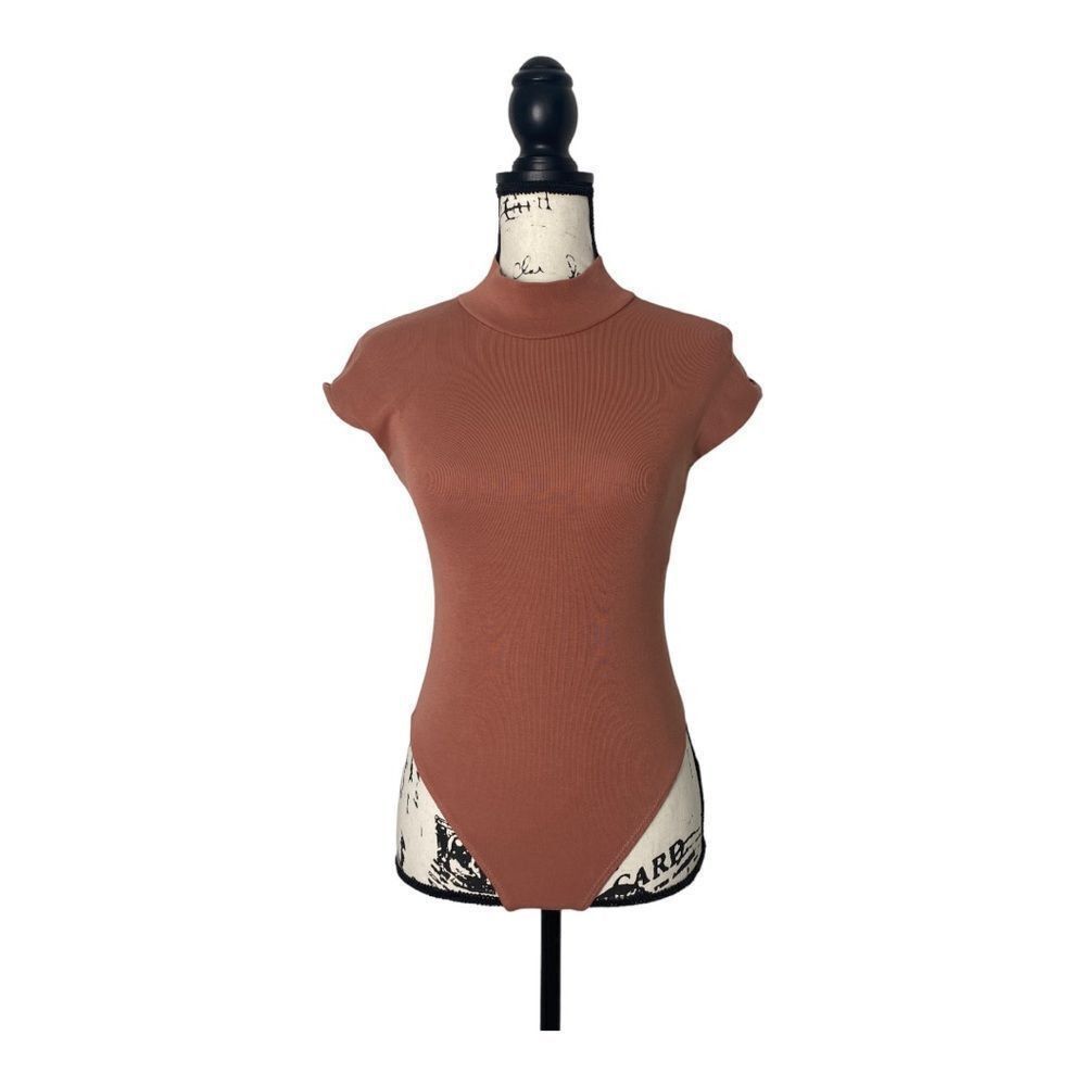 Zara ZARA Ribbed High Neck Short Sleeve Bodysuit Size S Rust Brow Size S / US 4 / IT 40 - 1 Thumbnail