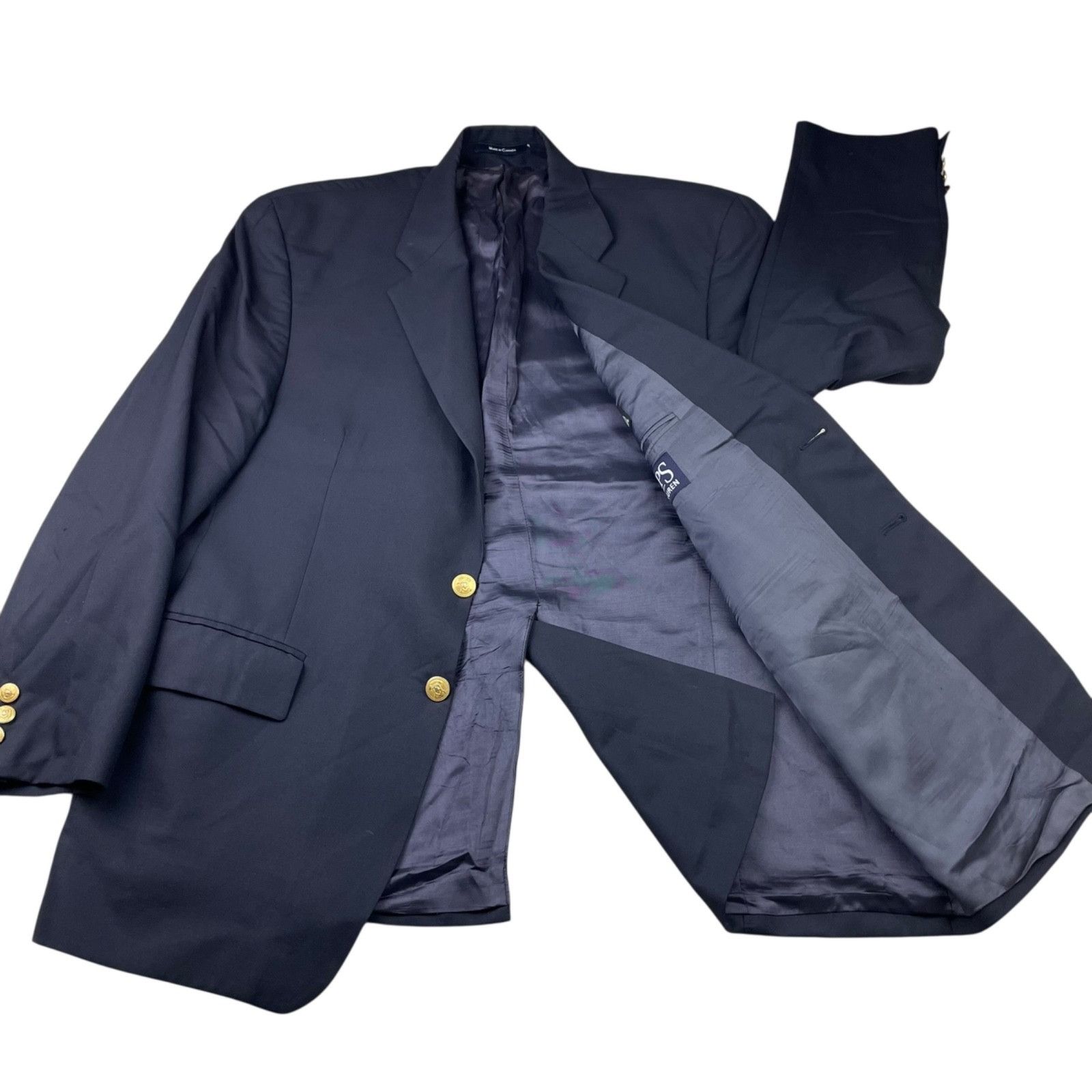 Chaps Chaps Ralph Lauren Men's 100% Wool Gold Buttons 2-Button Bla Size 44R - 3 Thumbnail