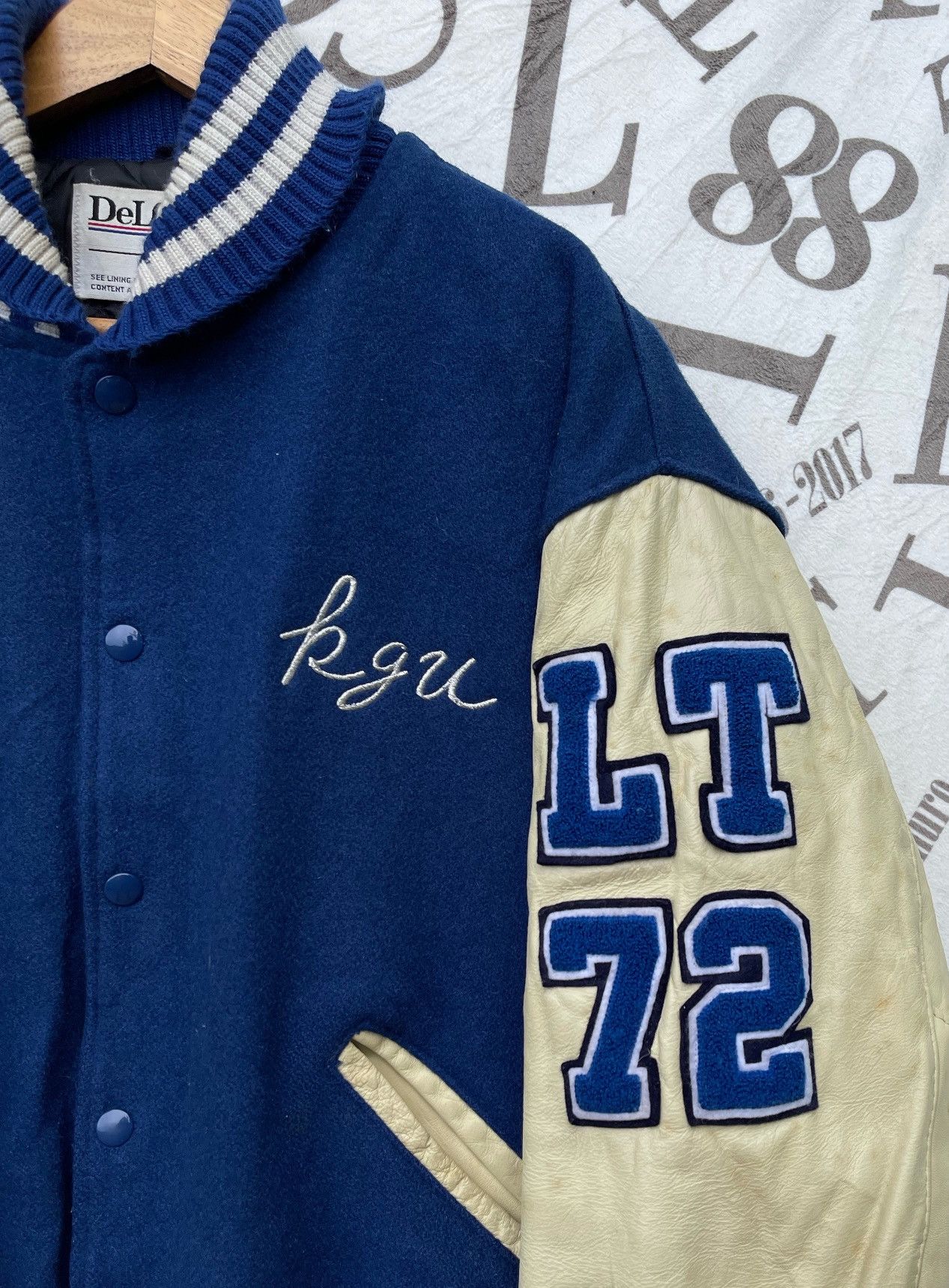 Delong 🔥Vintage 90's Delong USA Hurricanes Leather Sleeve Varsity Size US L / EU 52-54 / 3 - 13 Thumbnail