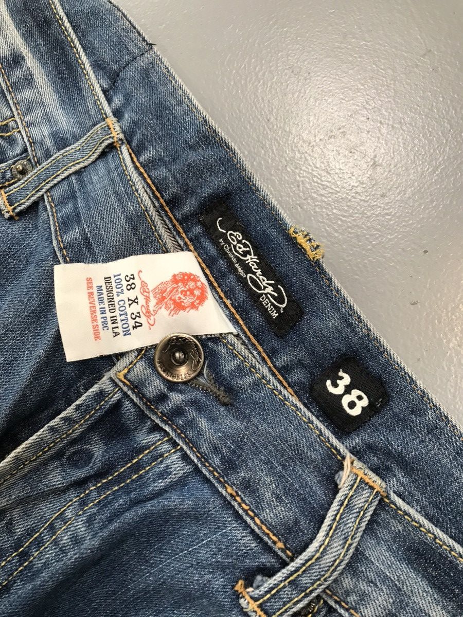 Christian Audigier × Ed Hardy × Vintage Vintage Edhardy distressed skull 💀 embroidered denim Size US 41 - 6 Thumbnail