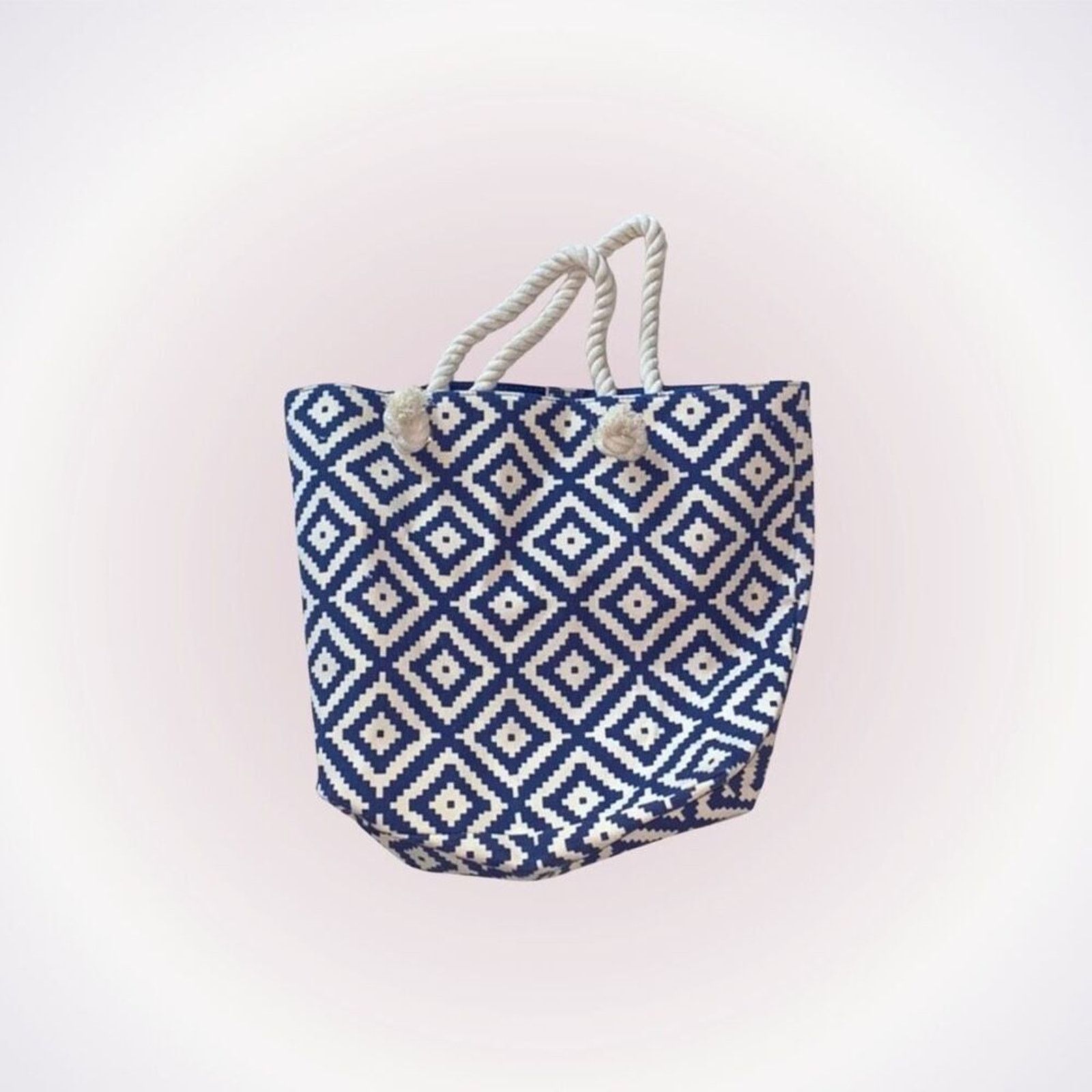Other Summer and Rose Blue and White Chevron Tote Bag | Sz OS Size ONE SIZE - 1 Thumbnail