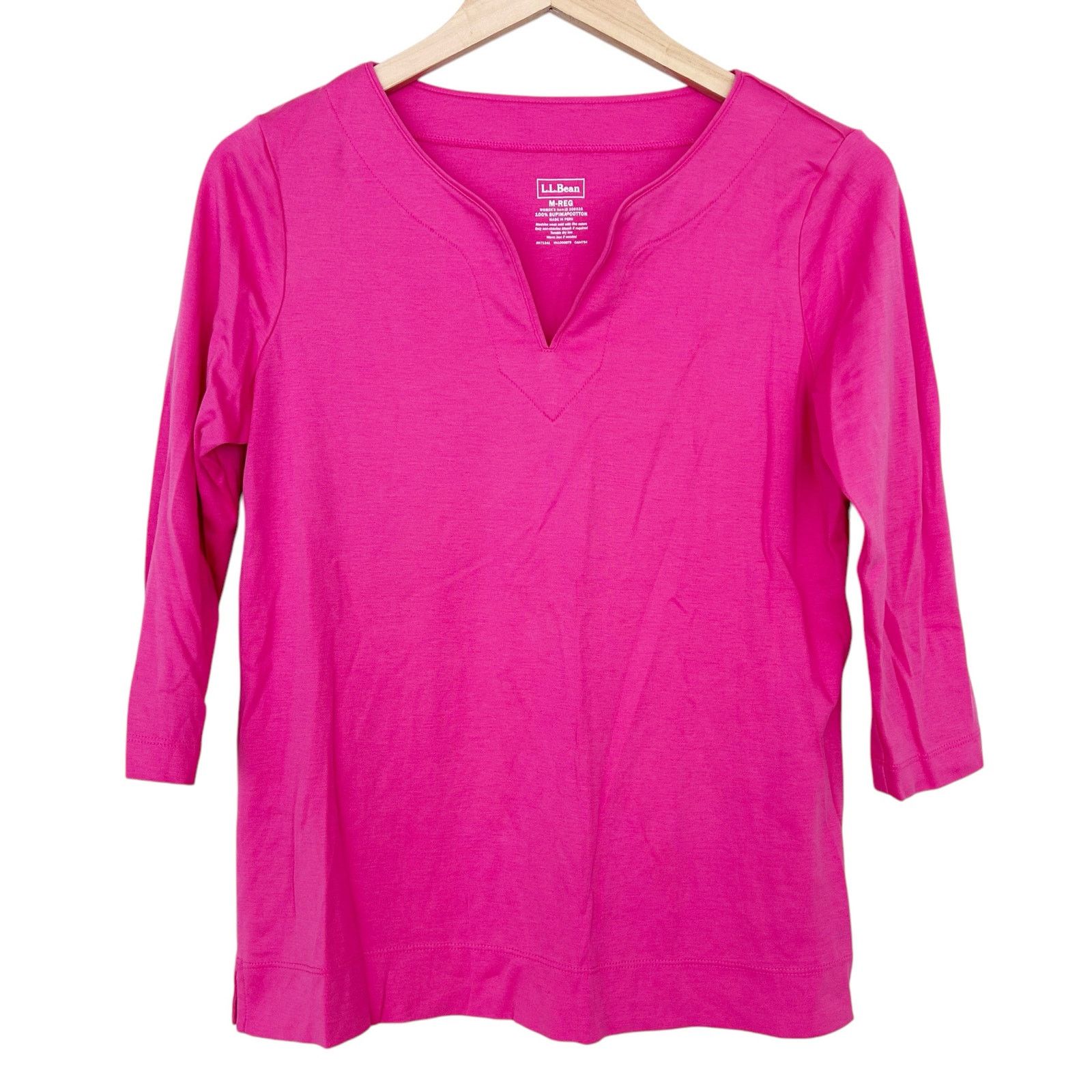 L.L. Bean LL Bean Pink Supima Cotton Split Neck 3/4 Sleeve Shirt Sz M Size M / US 6-8 / IT 42-44 - 1 Thumbnail