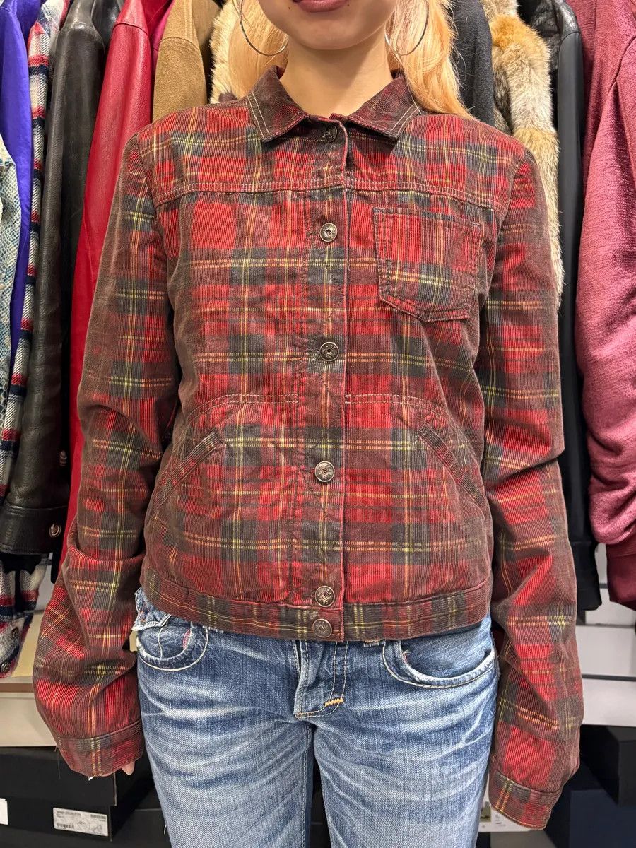 Marithe + Francois Girbaud 2000s Marithé + François Girbaud Red Tartan Velvet Buttoned Jacket Size XS / US 0-2 / IT 36-38 - 2 Thumbnail
