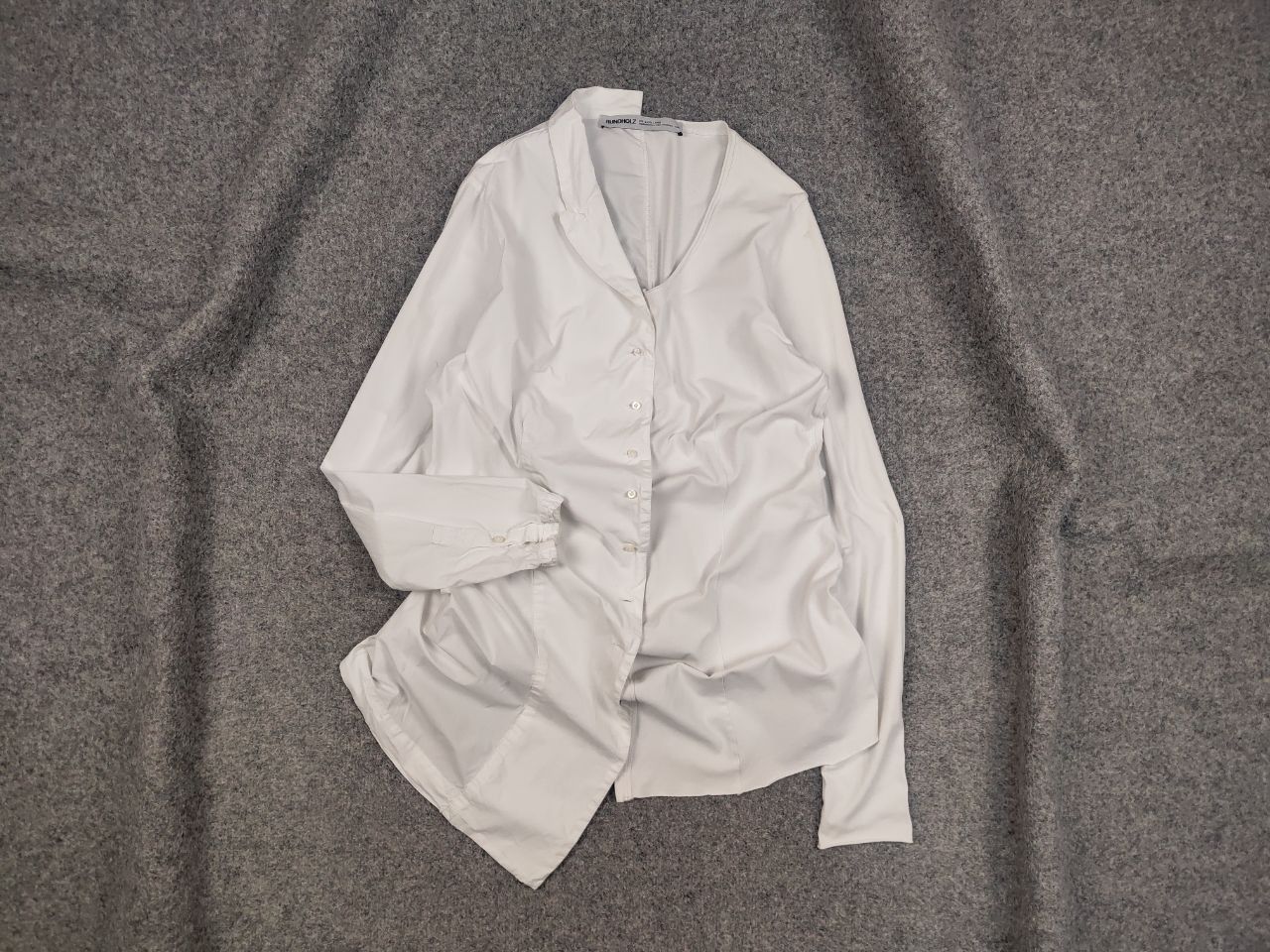 image of Designer Rundholz Asymmetrical Patchwork Long Sleeve Blouse Shirt in White, Women's (Size XL)