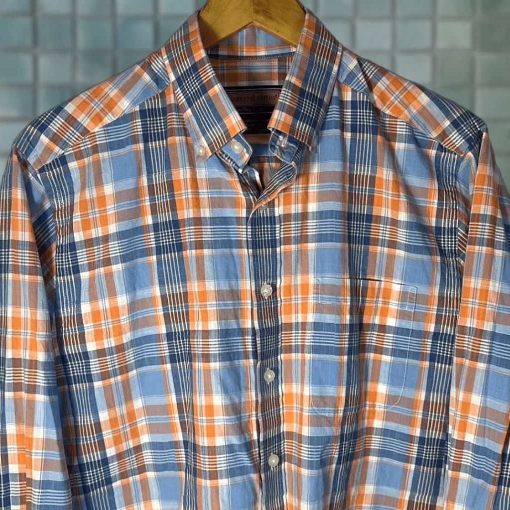 Vineyard Vines Vineyard Vines Murray Shirt Slim Fit 100% Cotton Long Sleeve Blue Plaid Shirt M Mens Button-Up Size US M / EU 48-50 / 2 - 1 Thumbnail