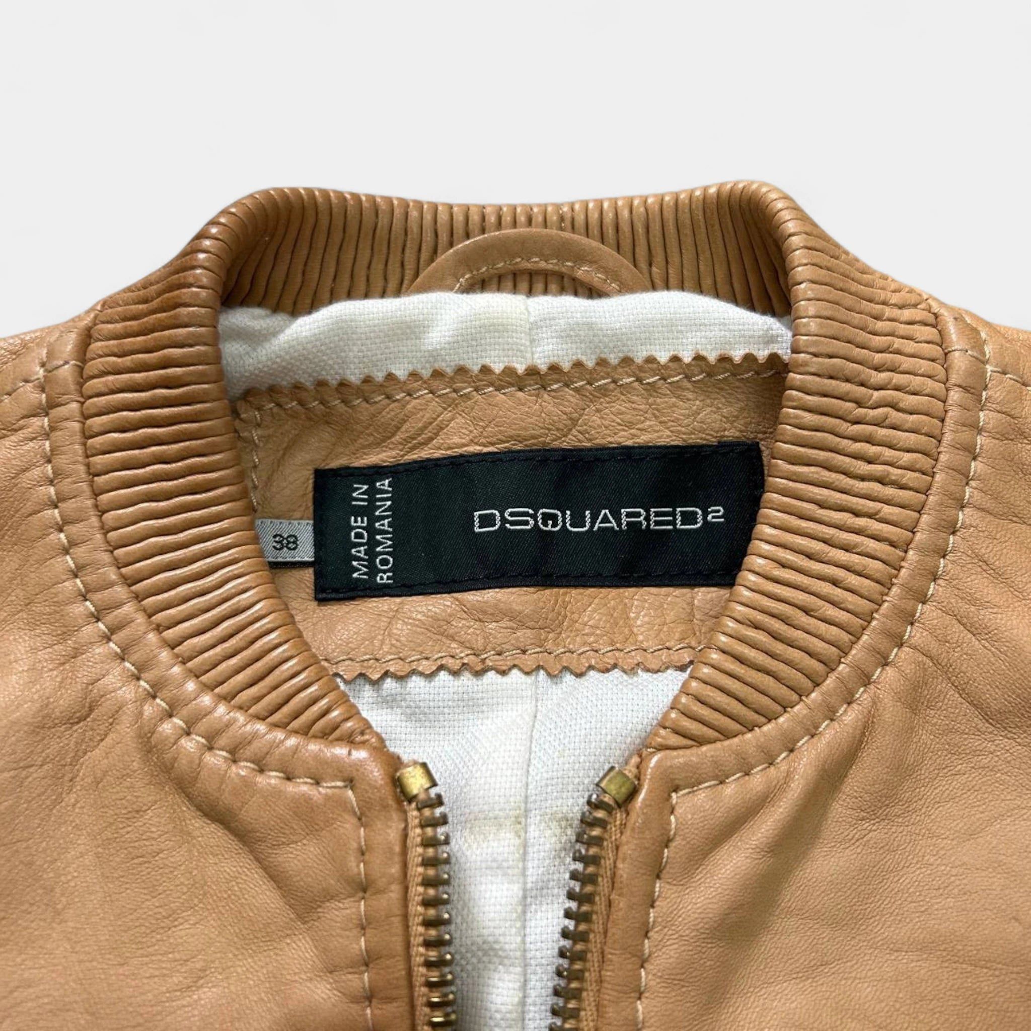 Dsquared2 Dsquared2 Beige Leather Cargo Bomber Jacket Size XS / US 0-2 / IT 36-38 - 4 Thumbnail