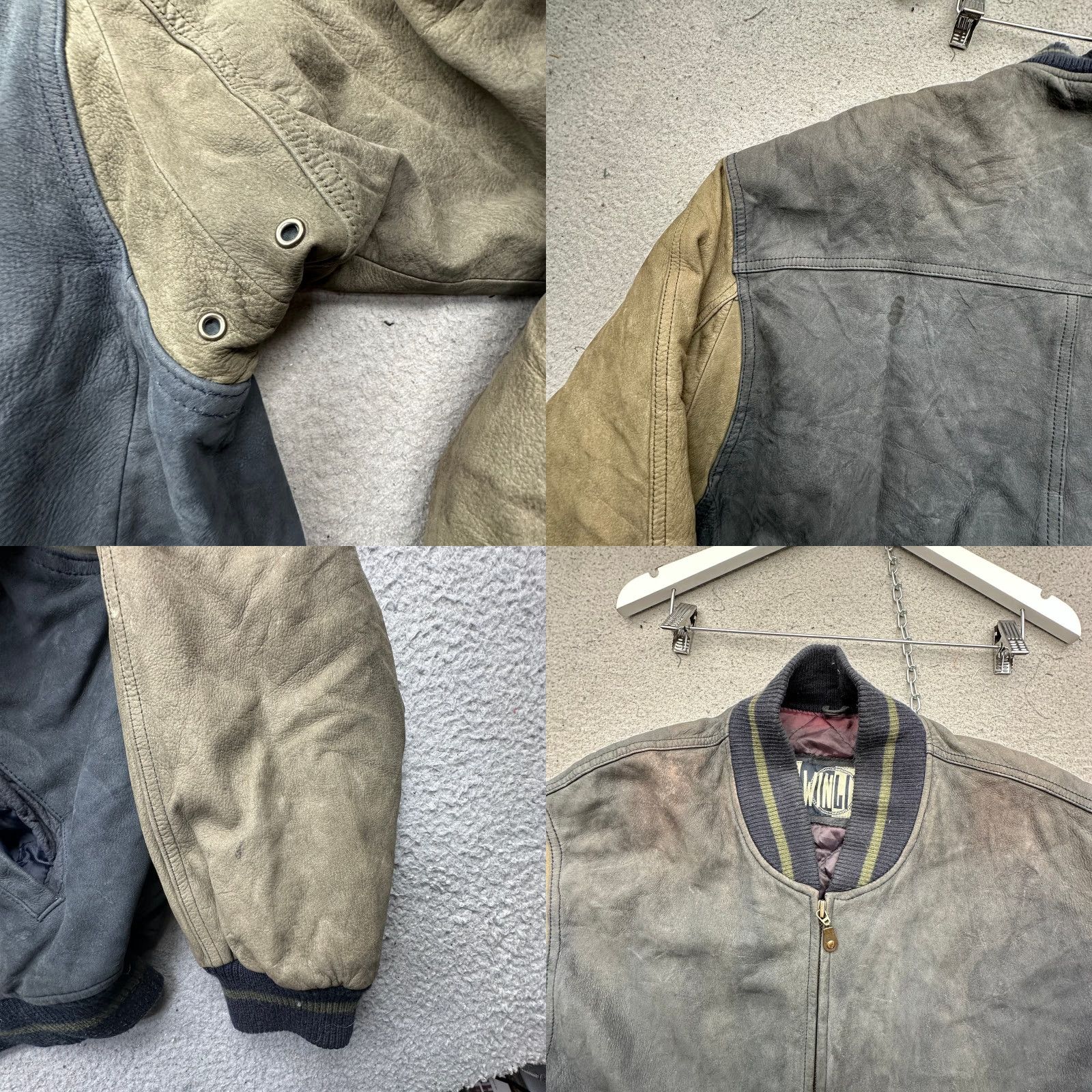 Vintage VINTAGE Winlit Two Tone Varsity Bomber Leather Jacket Men Large Gray Quilt Lined Size US L / EU 52-54 / 3 - 8 Thumbnail