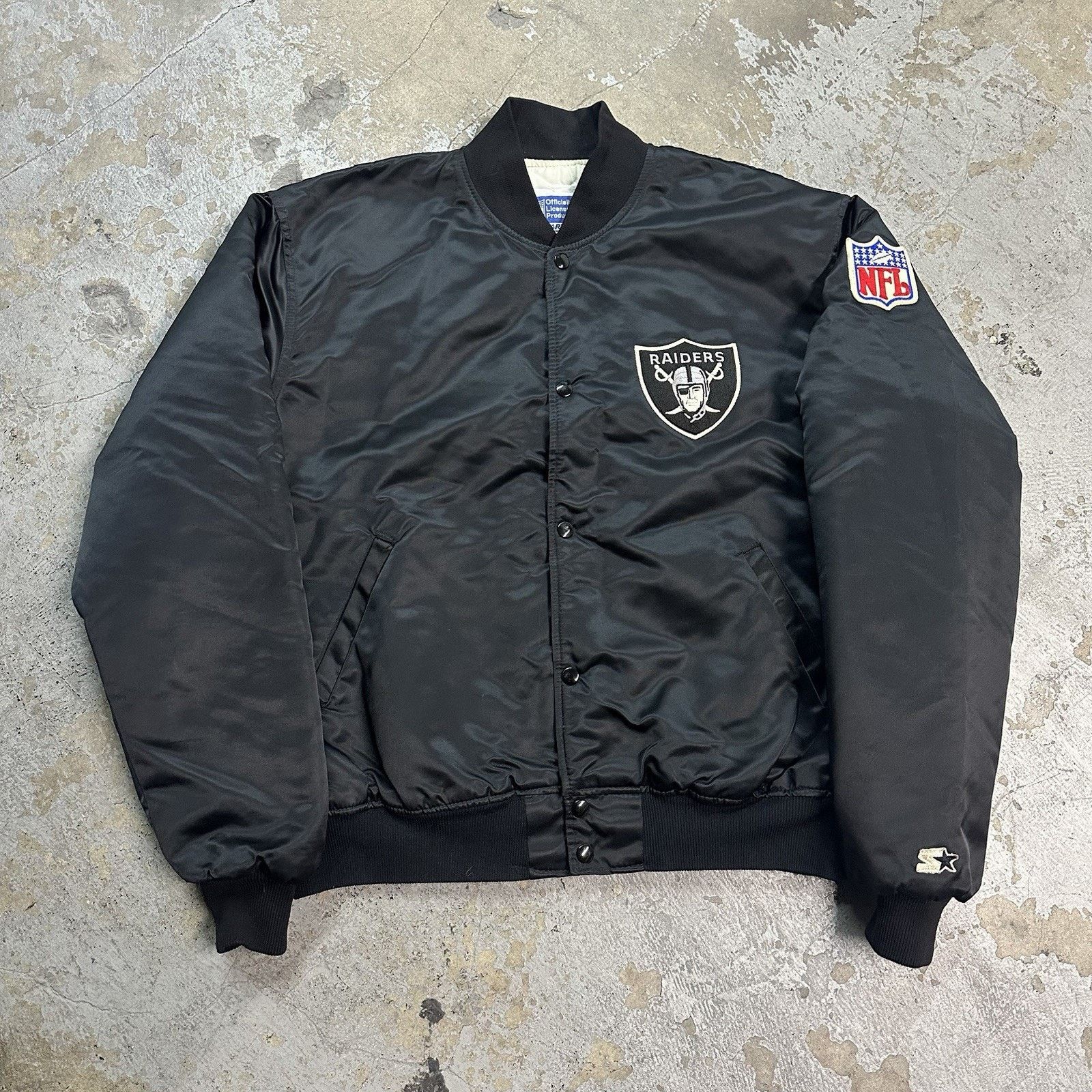 NFL × Starter × Vintage Vintage 80s Starter Raiders Black Bomber Satin Jacket XL Size US XL / EU 56 / 4 - 3 Thumbnail
