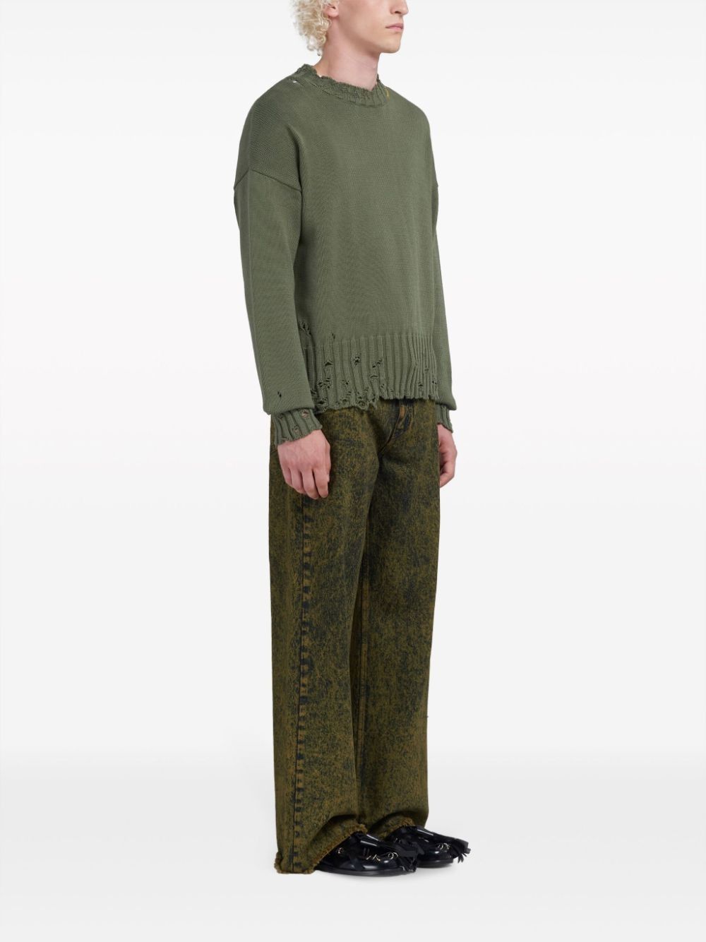 Marni o1w1db10125 Distressed-Finish Knit Jumper in Green Size US L / EU 52-54 / 3 - 4 Thumbnail