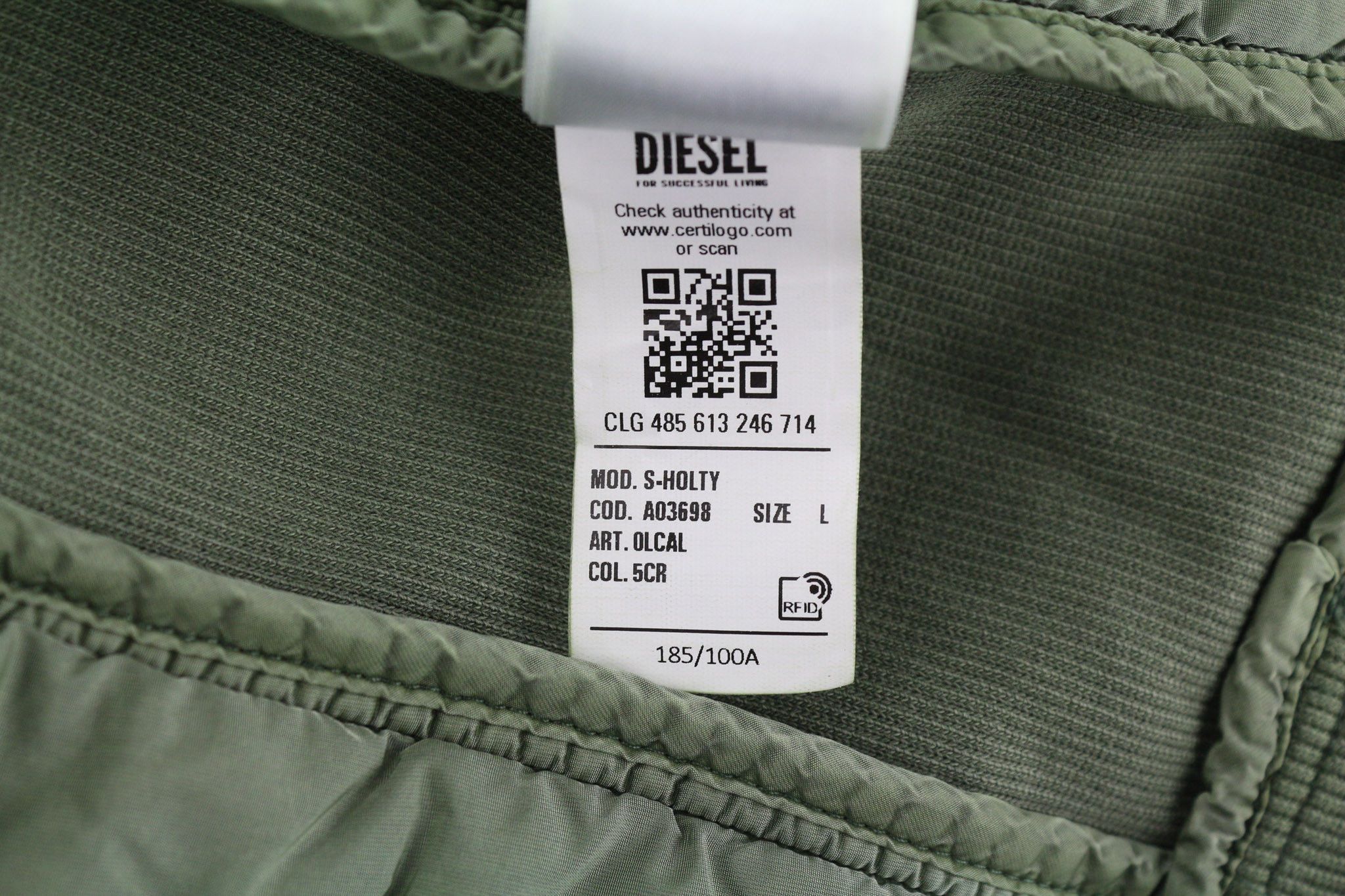 Diesel S-HOLTY L Green Quilted Crew Logo Sweatshirt 40120 Size US L / EU 52-54 / 3 - 13 Thumbnail