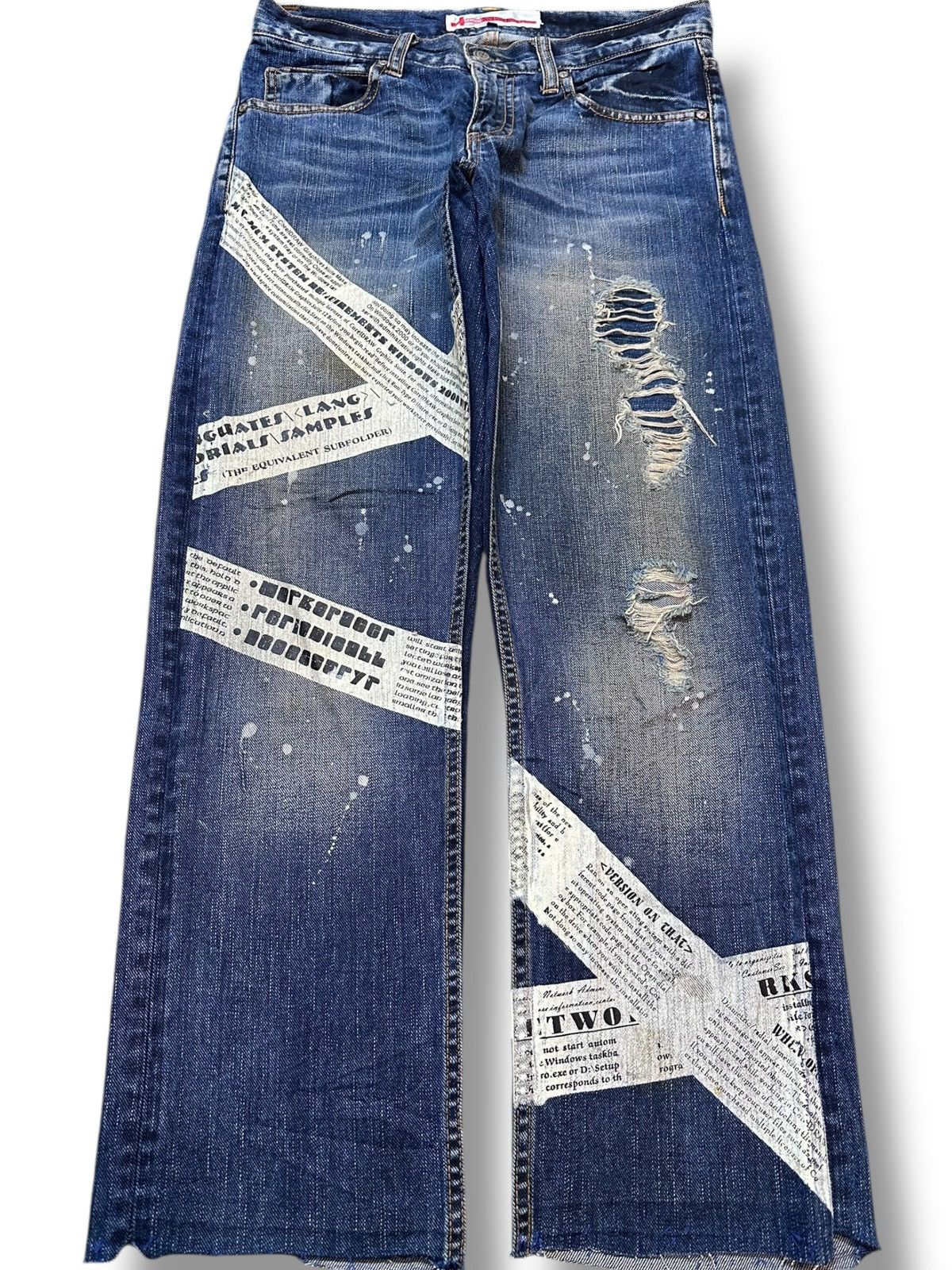 KOJIMA GENES Vintage Geneos Studded Printed Grunge Distressed Denim Size US 30 / EU 46 - 1 Thumbnail