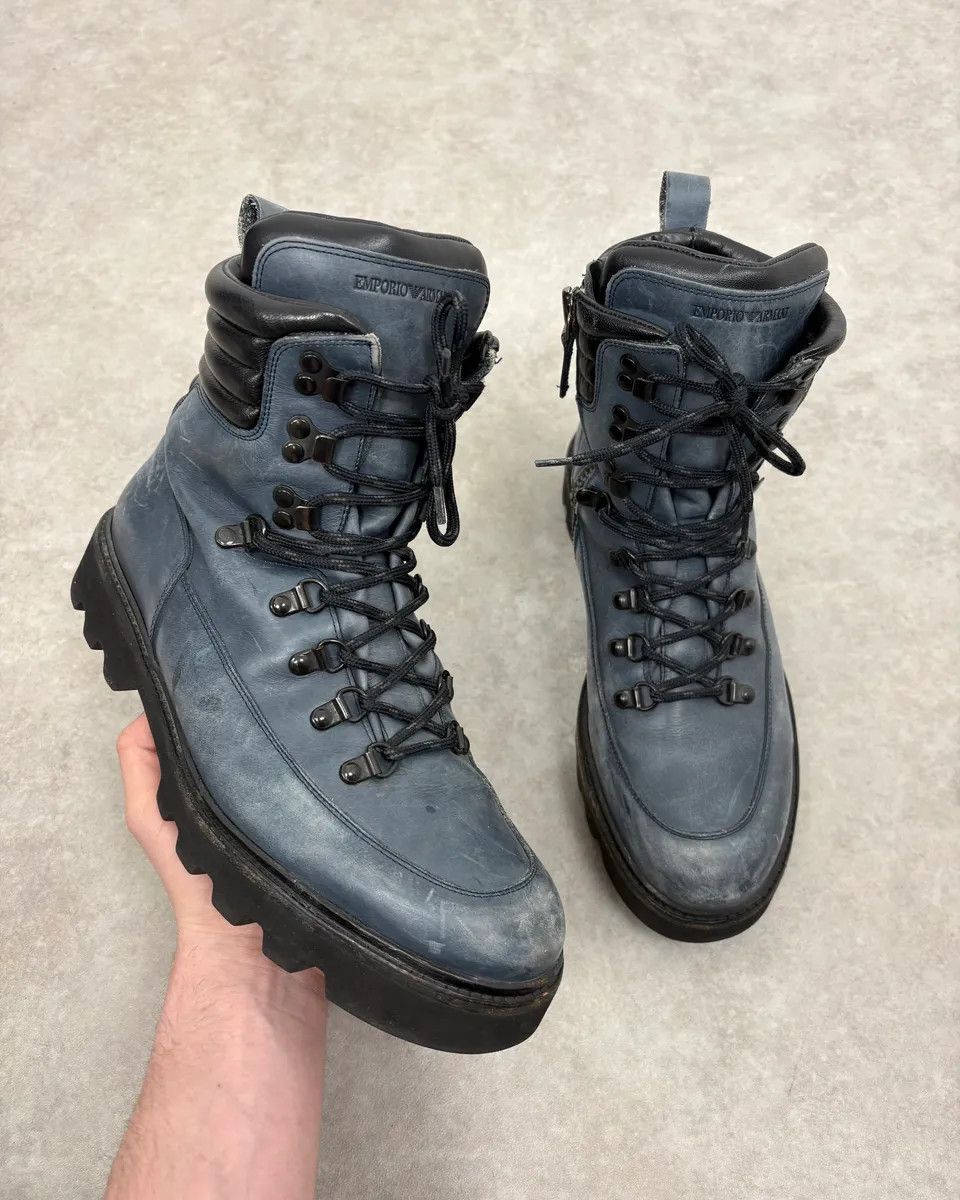 Emporio Armani 2010s Emporio Armani Avant-Garde Brut Blue Leather Boots Size US 8.5 / EU 41-42 - 1 Thumbnail