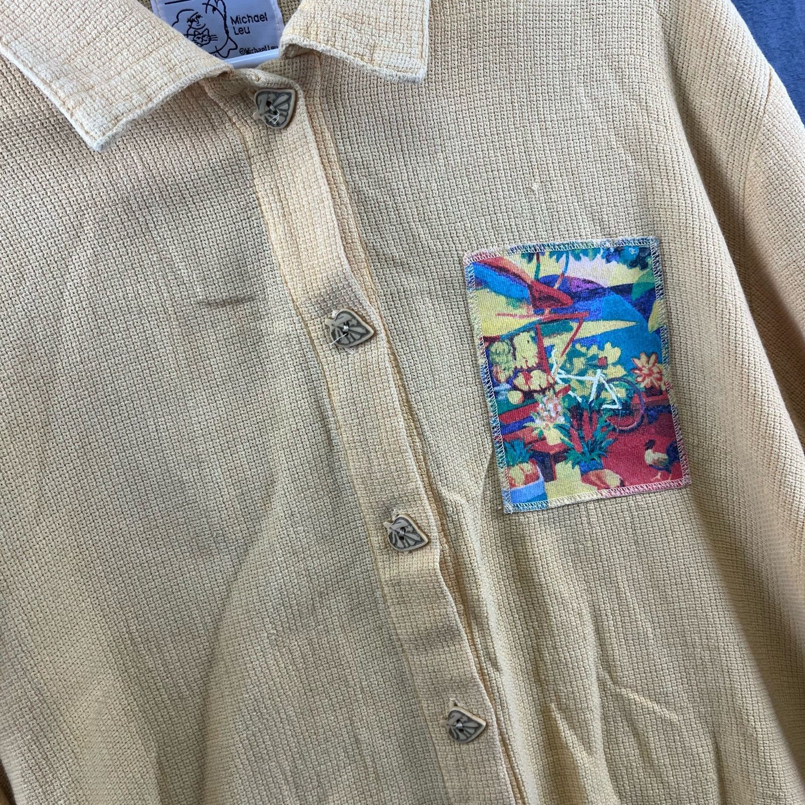 Other Vintage Michael Leu Art Knit Canvas Decorative Leaf Button Size L / US 10 / IT 46 - 6 Thumbnail