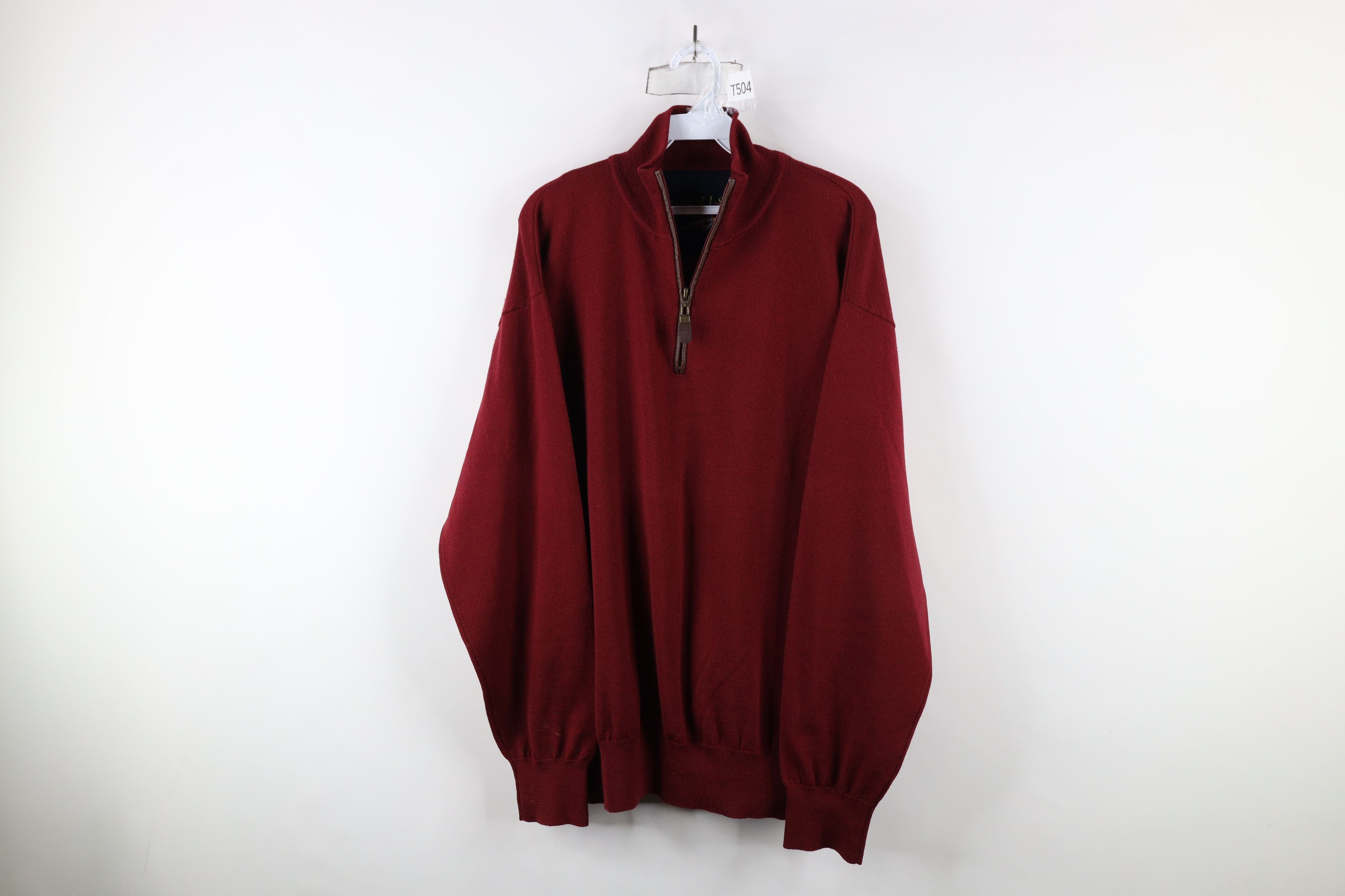 Orvis × Vintage Vintage Orvis Merino Wool Leather Trim Half Zip Sweater Size US XL / EU 56 / 4 - 1 Thumbnail