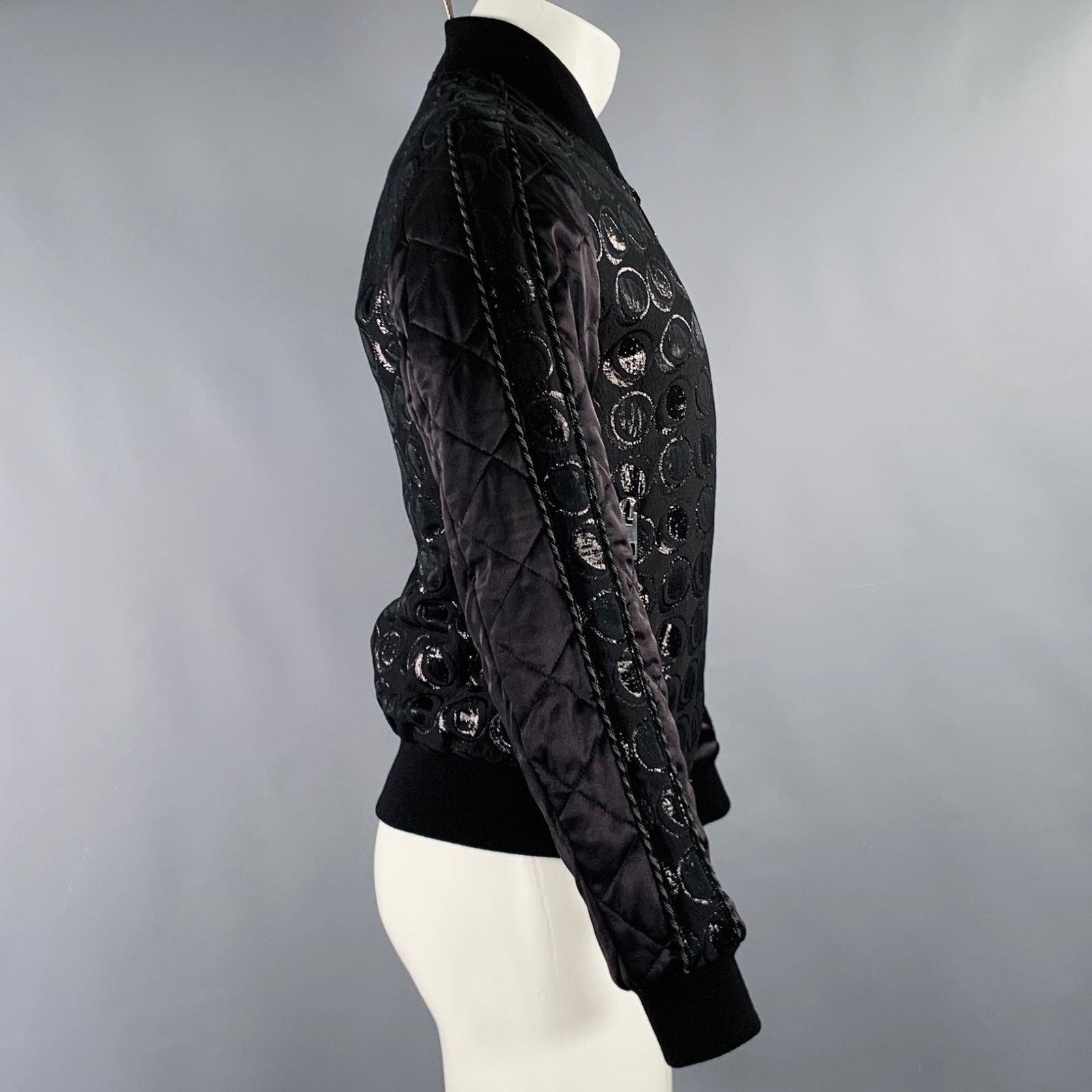 Dolce & Gabbana Size 34 Black Silver Circles Cotton Blend Bomber Jacket Size US M / EU 48-50 / 2 - 3 Thumbnail
