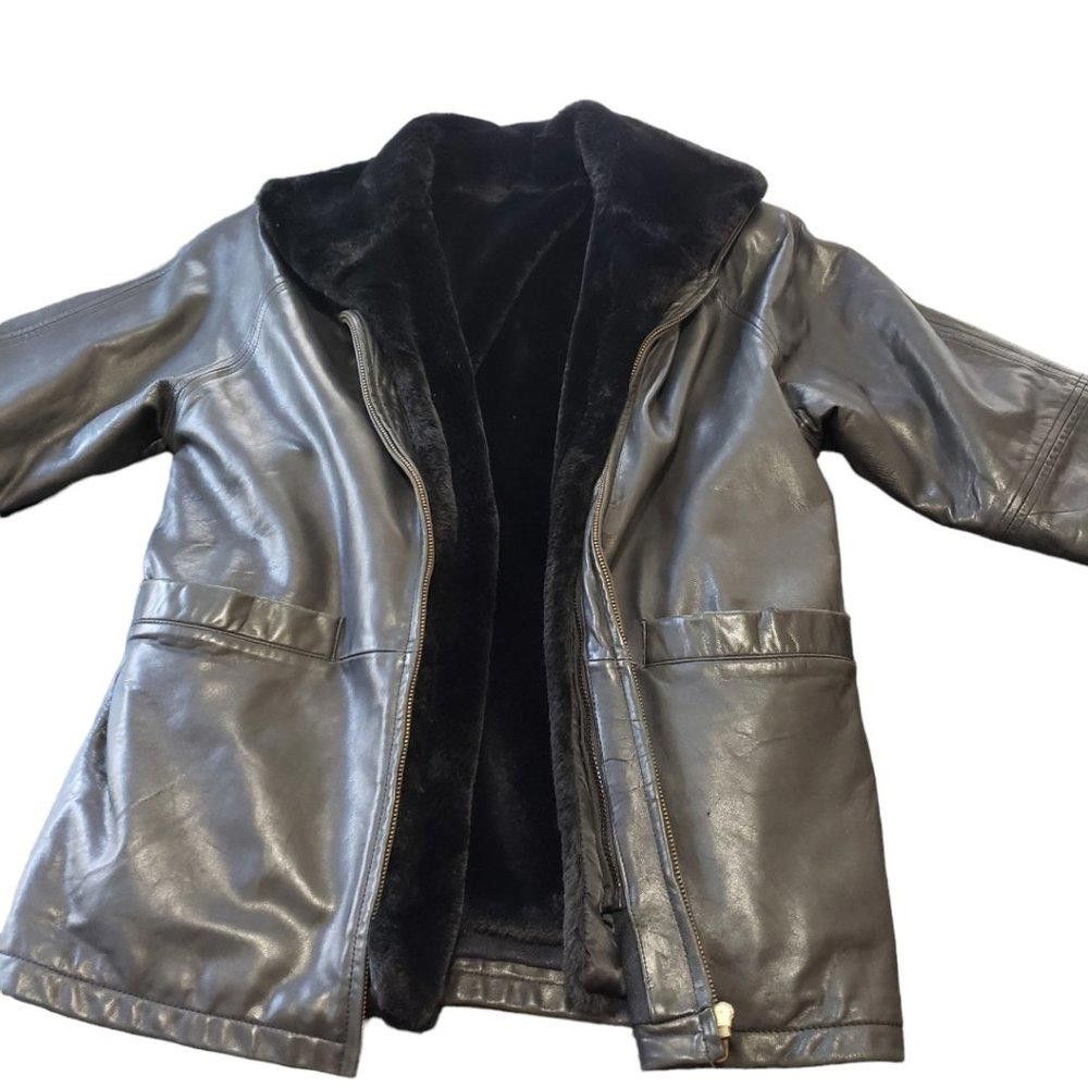 Designer Black Leather Lined Ladies Winter Coat M Size M / US 6-8 / IT 42-44 - 1 Thumbnail