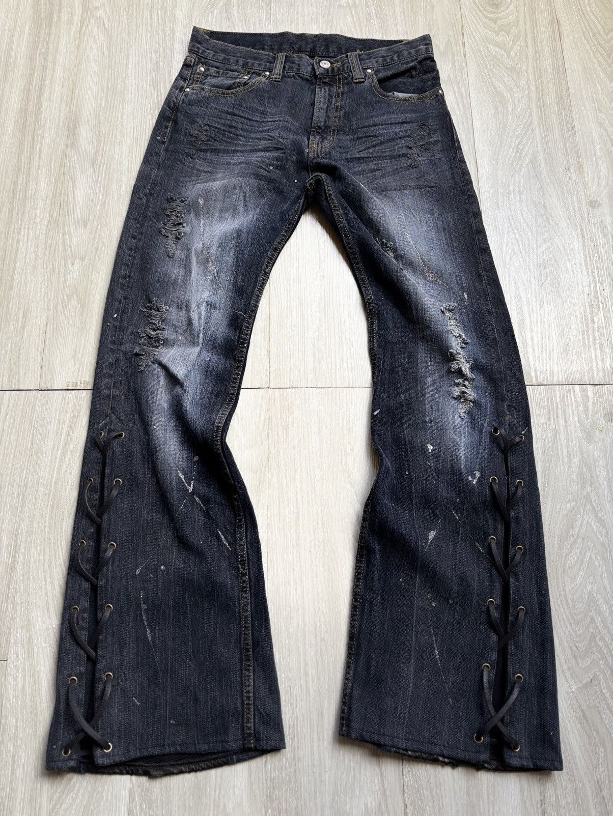Japanese Brand VERTGARMENTS lace up flare jeans Size US 28 / EU 44 - 1 Thumbnail