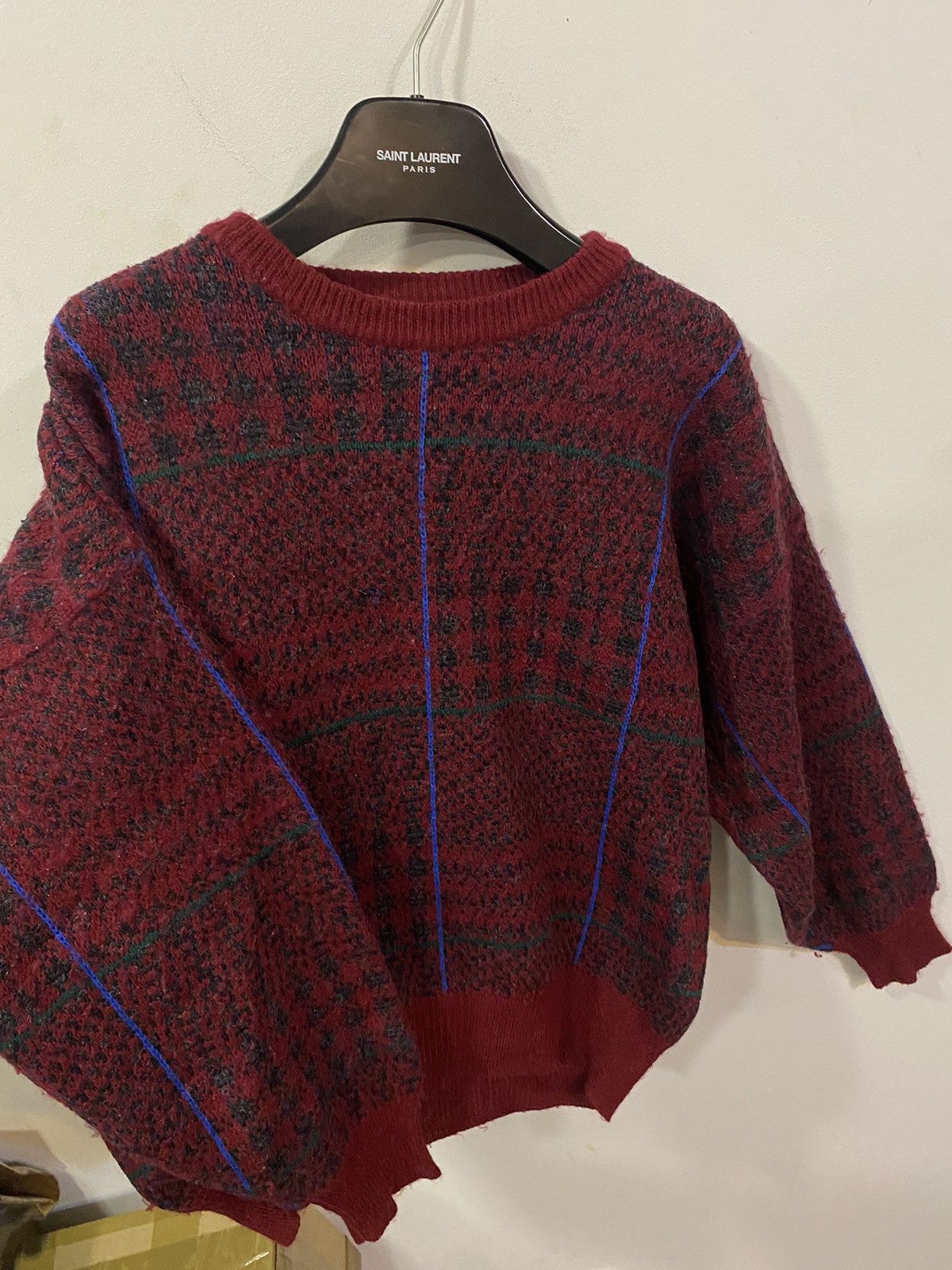 Yves Saint Laurent 90’s Wool YSL Sweater Burgundy Size US M / EU 48-50 / 2 - 6 Thumbnail