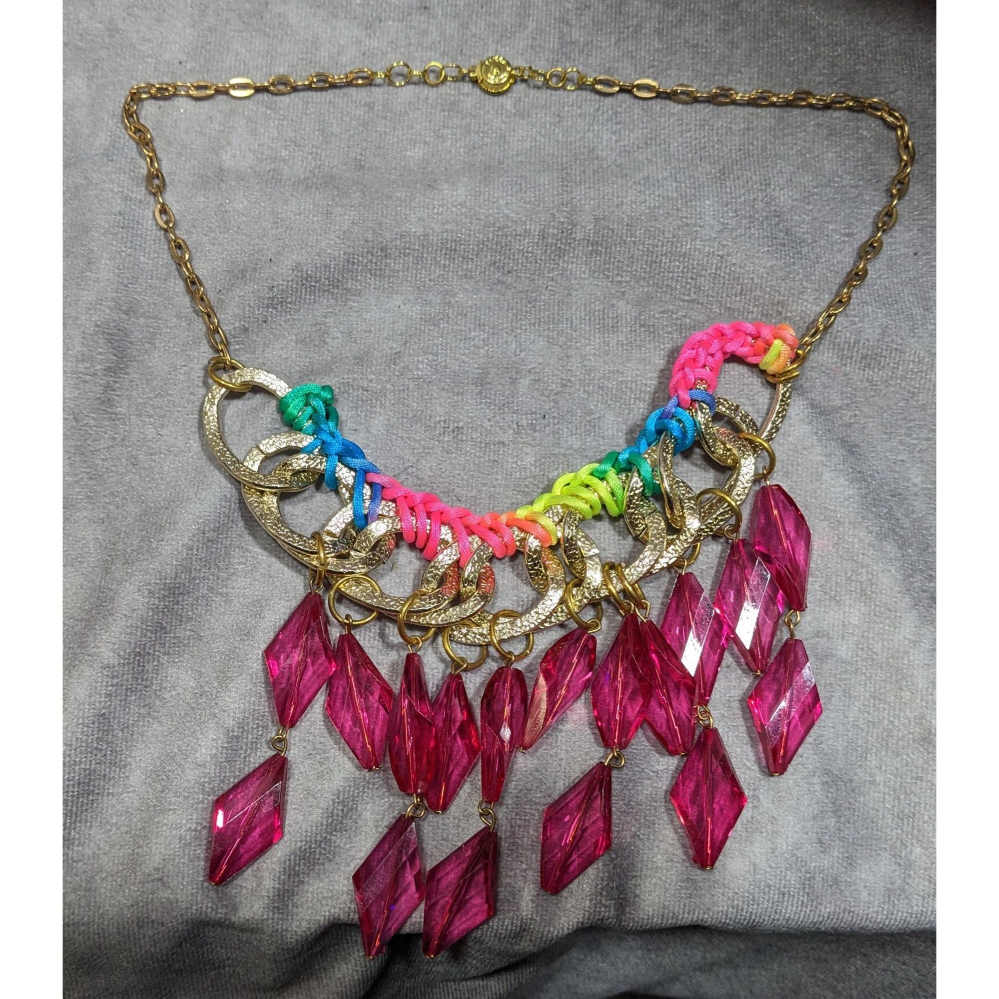 Other Neon Rainbow Glam Gem Fringe Statement Necklace Size ONE SIZE - 7 Thumbnail