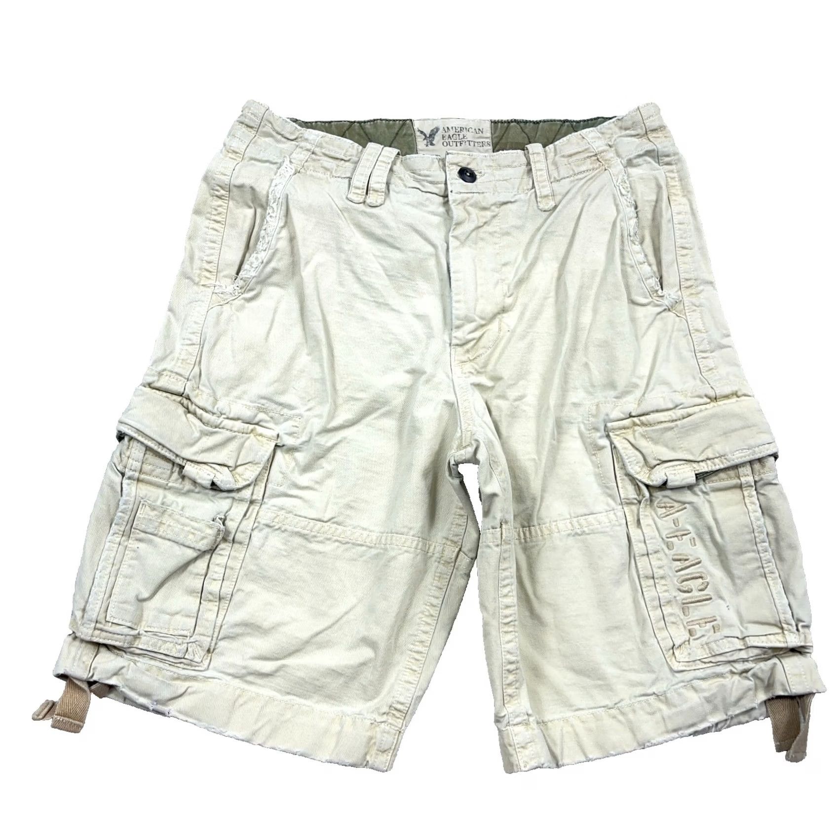 American Eagle Outfitters American Eagle Cargo Shorts Men 33 Tan Khaki Vintage Y2K Retro Longer Length Size US 33 - 2 Thumbnail