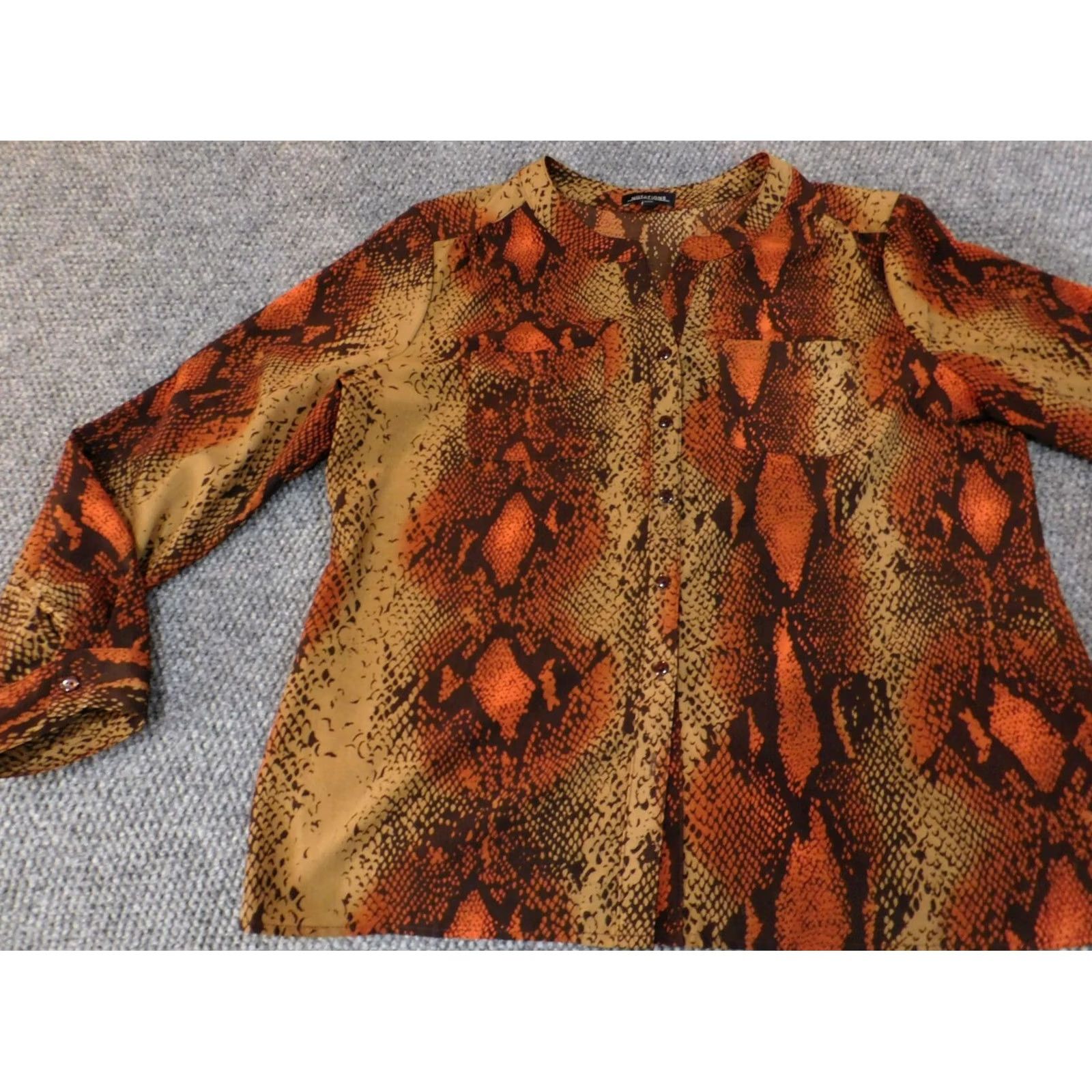 Vintage Notations Womens Button-Up Blouse XL Brown Polka Dot Crew Neck Pullover Casual Top Button Size XL / US 12-14 / IT 48-50 - 3 Thumbnail