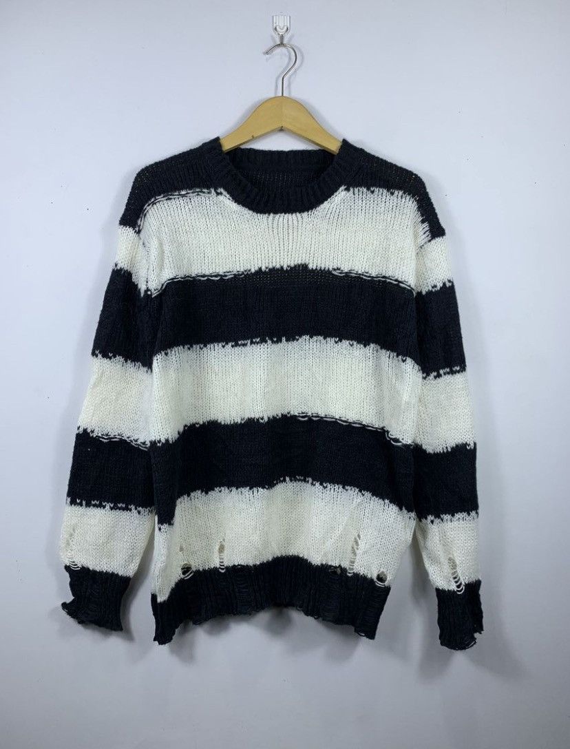 Japanese Brand Distressed Stripe Knit Unknown Number Nine Style Kurtcobain Size US M / EU 48-50 / 2 - 1 Thumbnail