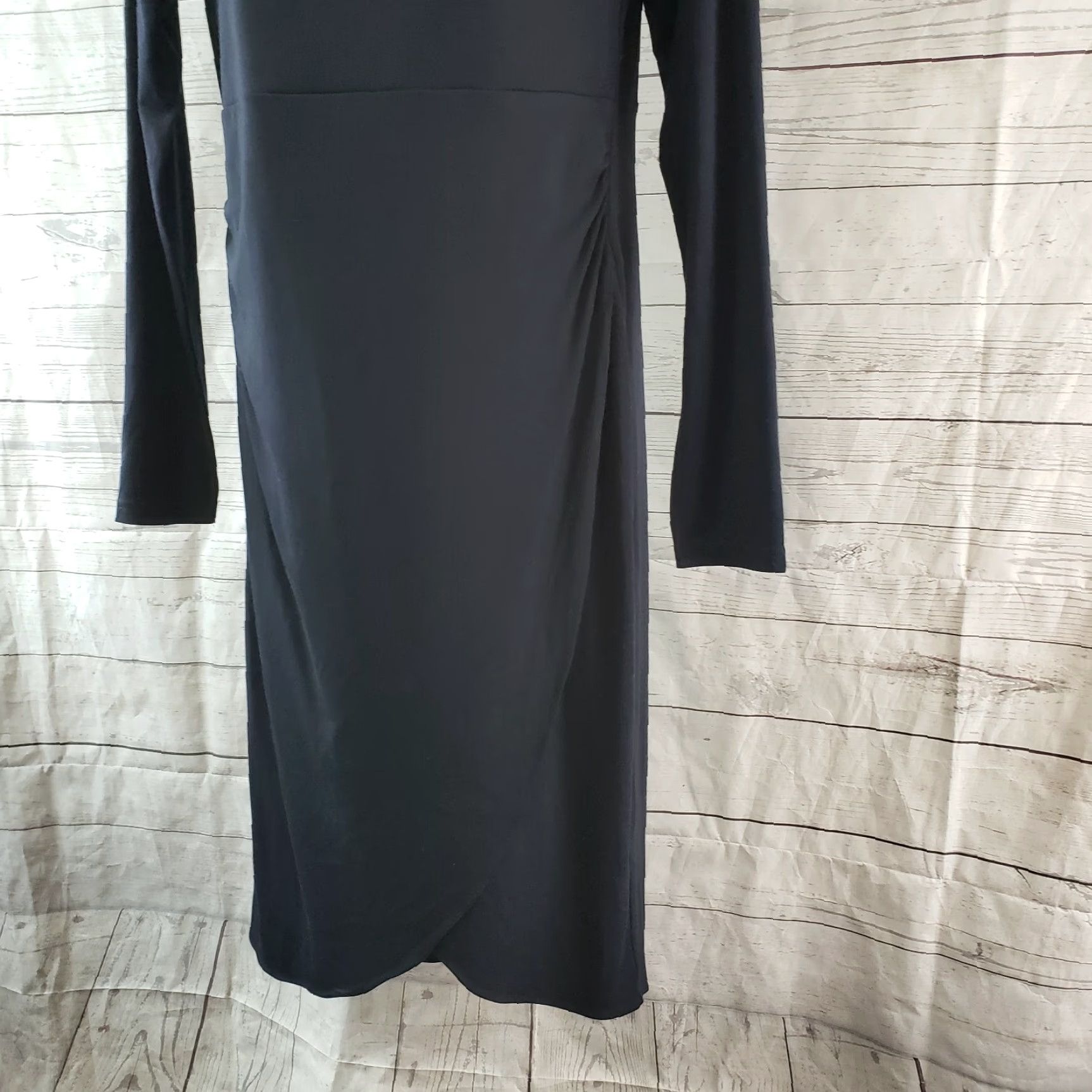 Vintage Pink Martini Dress Womens Black Solid Long Sleeve Knee Length Rayon Blend Size M Medium Size M / US 6-8 / IT 42-44 - 3 Thumbnail