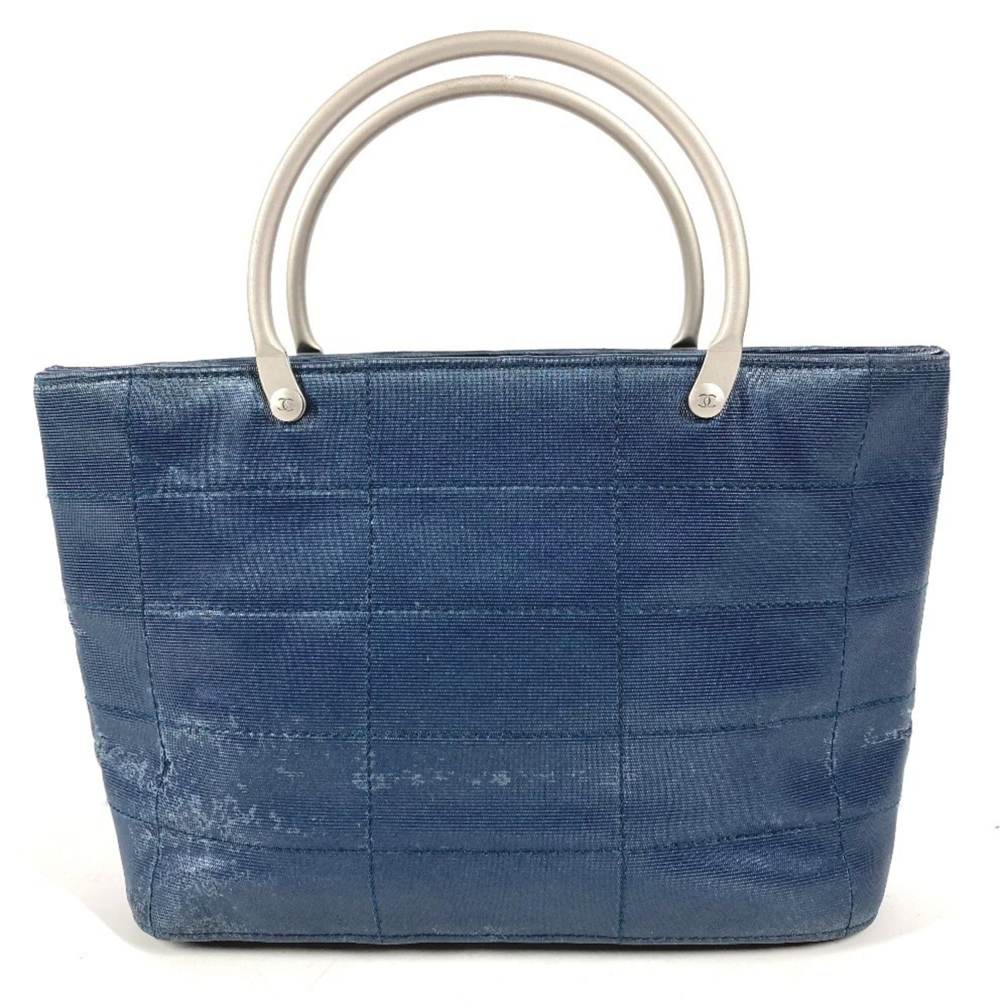 Chanel Cc Coco Mark Logo Metal Handle Tote Bag Mini Handbag Nylon Canvas Men's Women's Blue