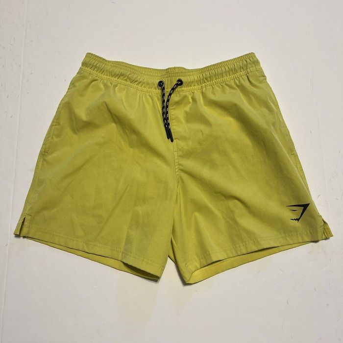 Gymshark Gymshark 5” Swim Shorts Trunks L Yellow Lined Crest Logo Grailed