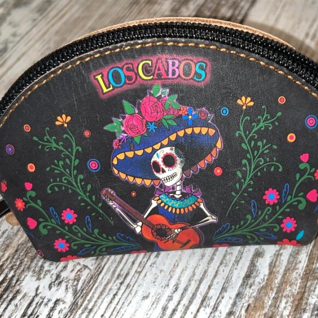 The Unbranded Brand Black leather coin purse w colorful Day of the Dead design Size ONE SIZE - 2 Thumbnail
