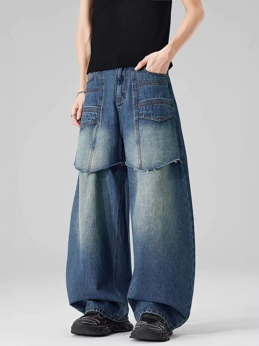 Vintage Men's baggy hip-hop wide-leg curved frayed jeans Size US 32 / EU 48 - 5 Thumbnail