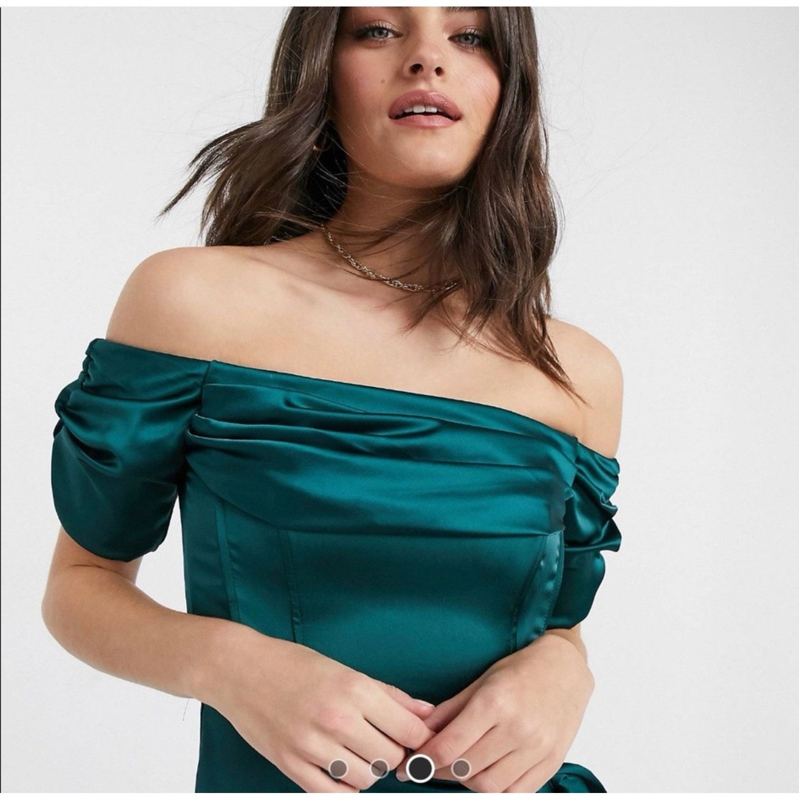 Designer NWT Flounce London bardot ruched midi dress split wrap 4 Size S / US 4 / IT 40 - 3 Thumbnail