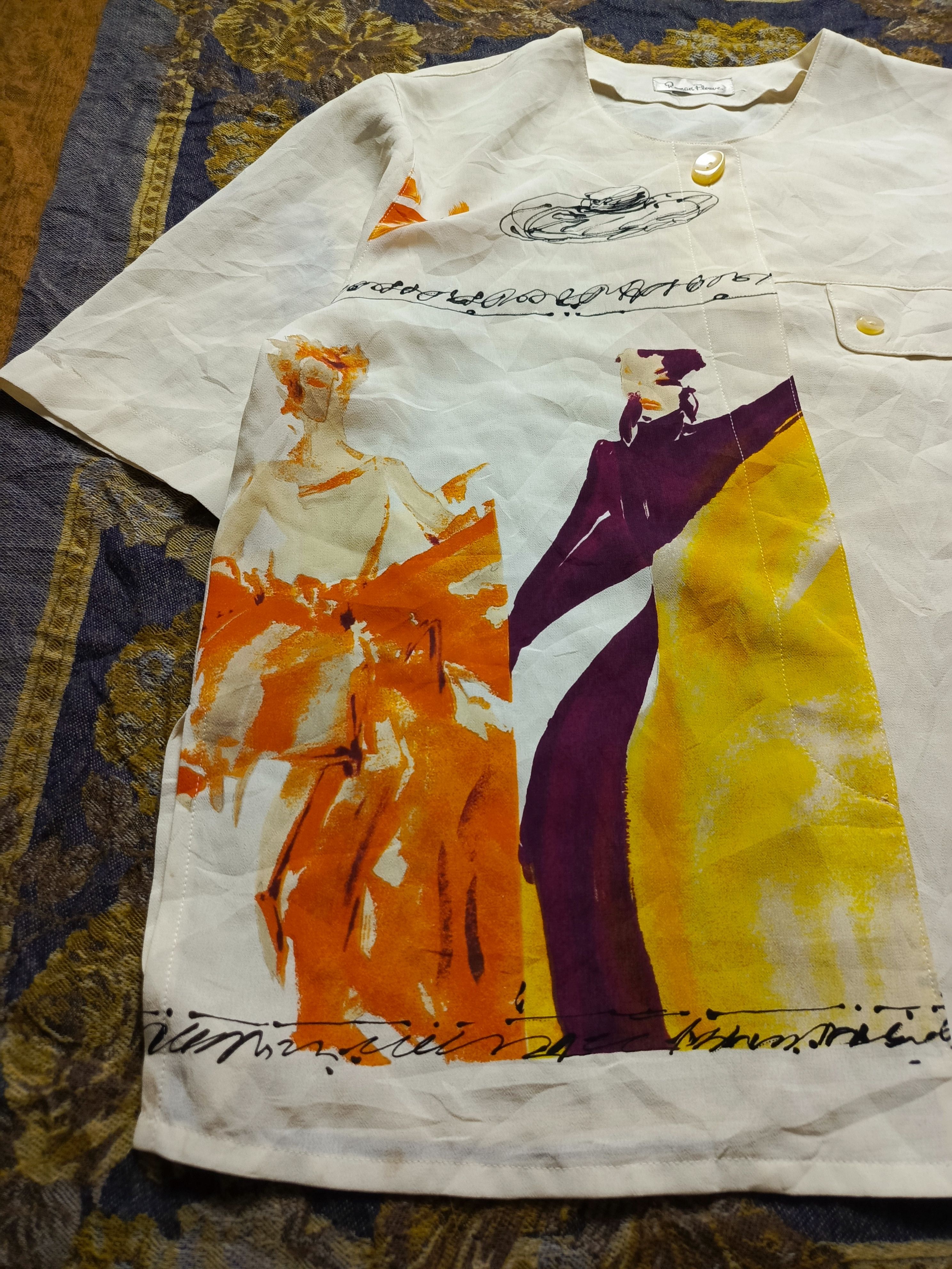 Japanese Brand Roman Fleuve Graphic Art Blouse – Modern Classic Vibes Size M / US 6-8 / IT 42-44 - 3 Thumbnail