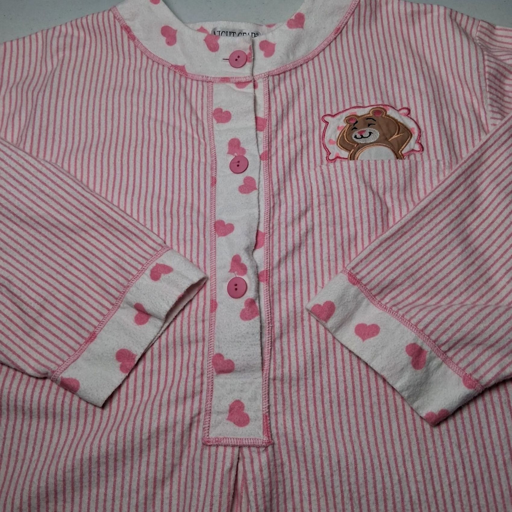 Vintage VINTAGE Night Gear Nightgown M Pink Stripe Flannel Hearts Bear Women Size ONE SIZE - 6 Thumbnail