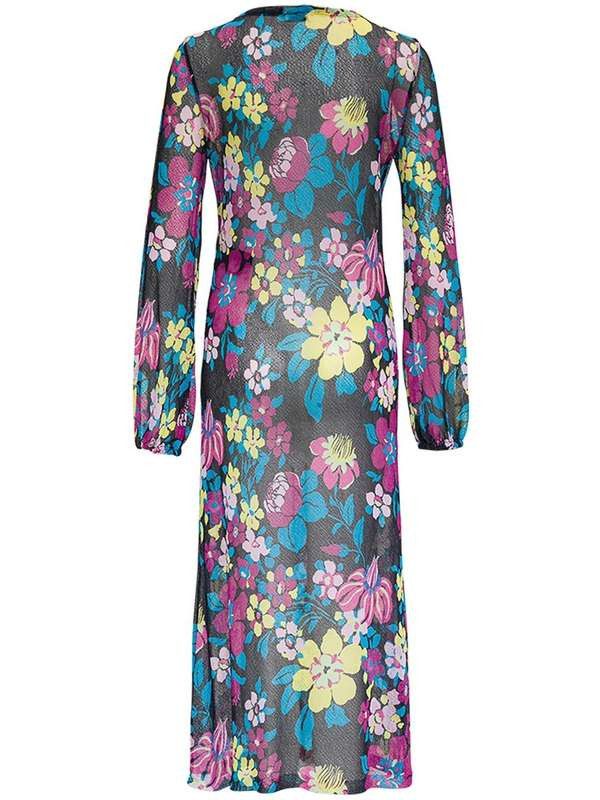 Saint Laurent Paris o1bcso1str1125 Long Knit Dress Floral Voscose in Multicolor Size M / US 6-8 / IT 42-44 - 2 Thumbnail