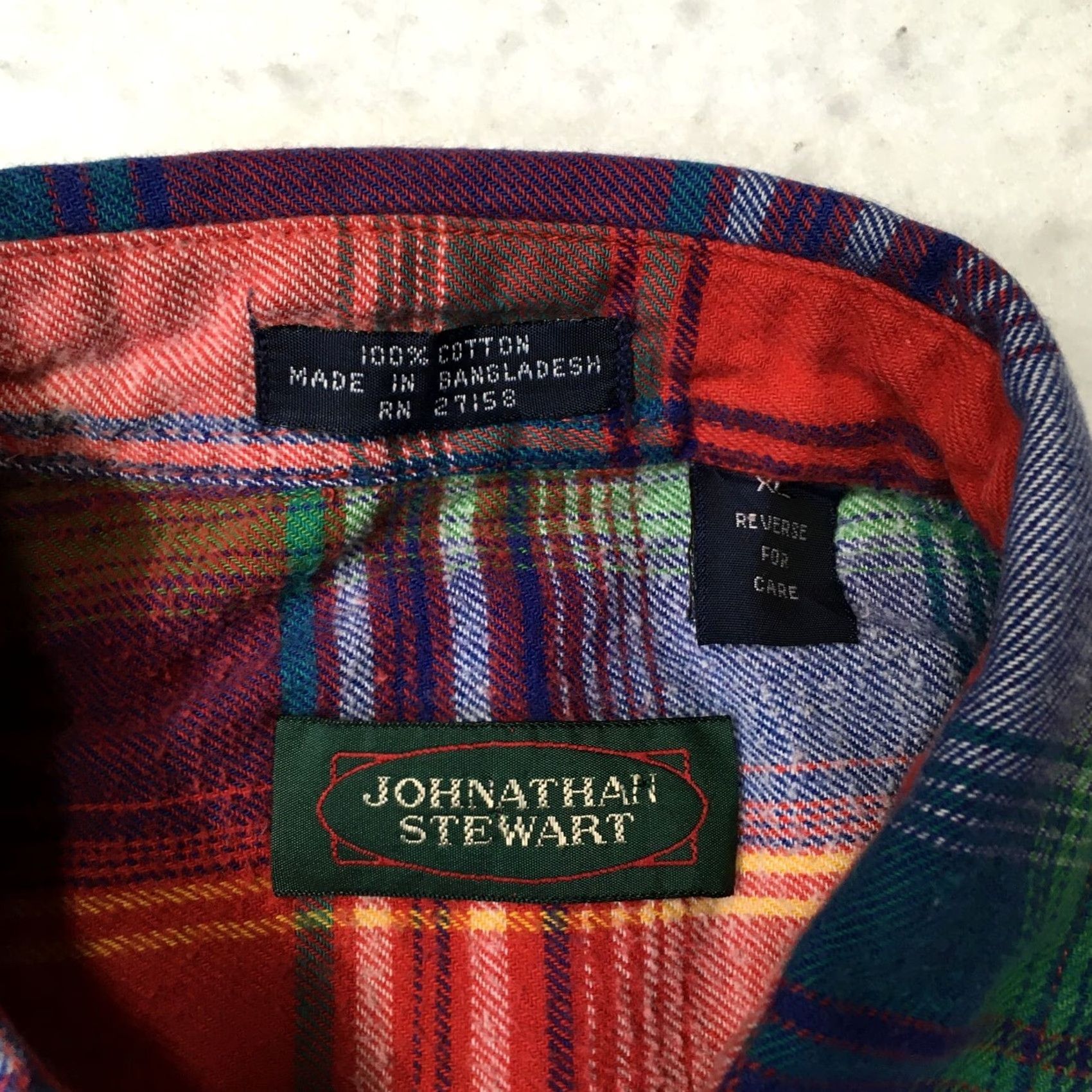Vintage VINTAGE jonathan stewart Dress plaid Board Shirt Loop Collar Flap XL lt red cotton Men Button-Up Plaid Pattern Long Sleeve 60s Vintage Theme Mens Size 46R - 3 Thumbnail