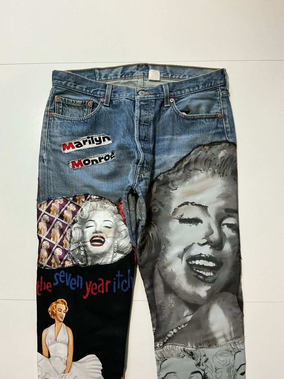 Levi's Levis Marilyn Monroe Patchwork OOAK 1Of1 Rework Denim Jeans Size US 36 / EU 52 - 3 Thumbnail