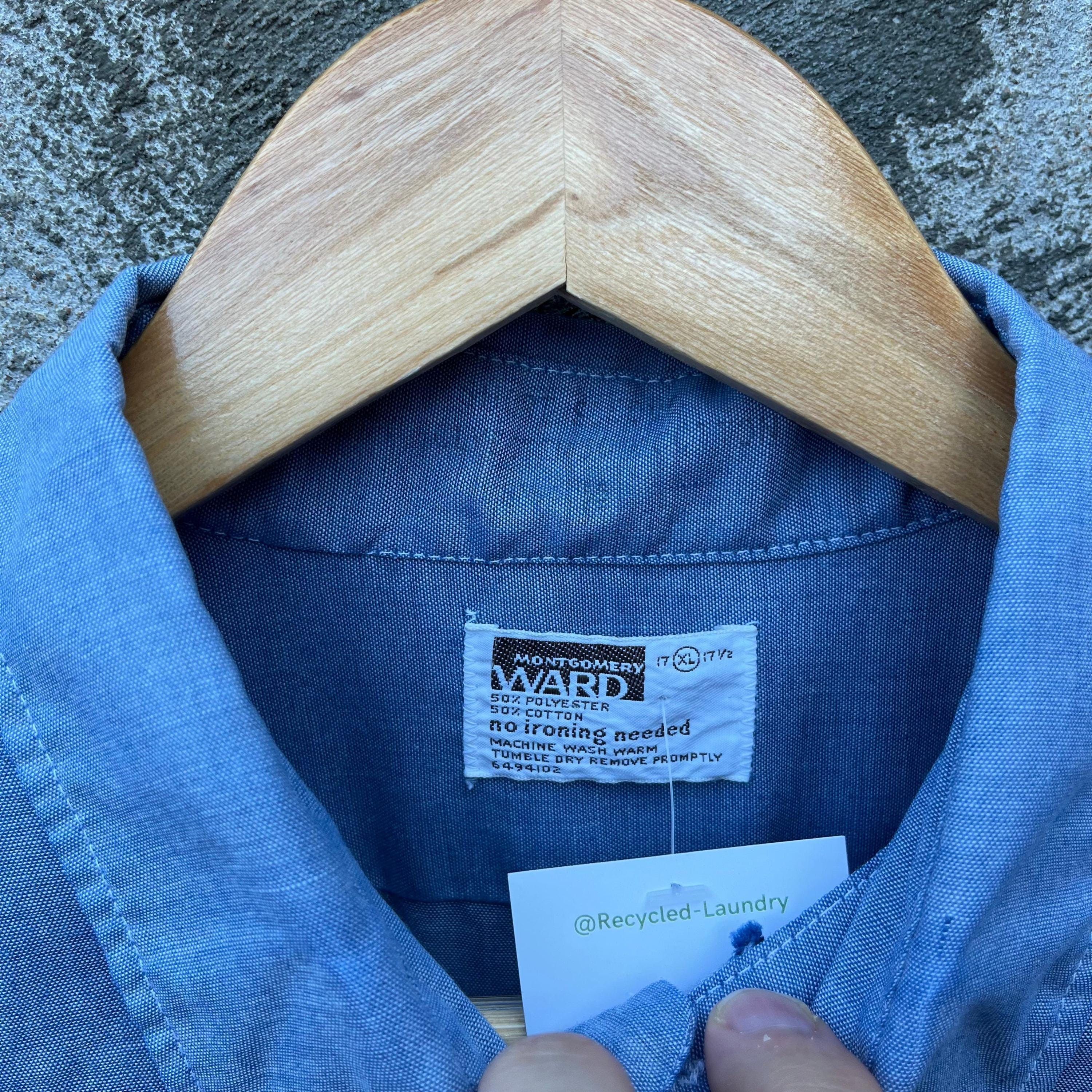 Vintage 70's Montgomery Ward Chambray Short Sleeve Button Down Shirt Size US XL / EU 56 / 4 - 4 Thumbnail