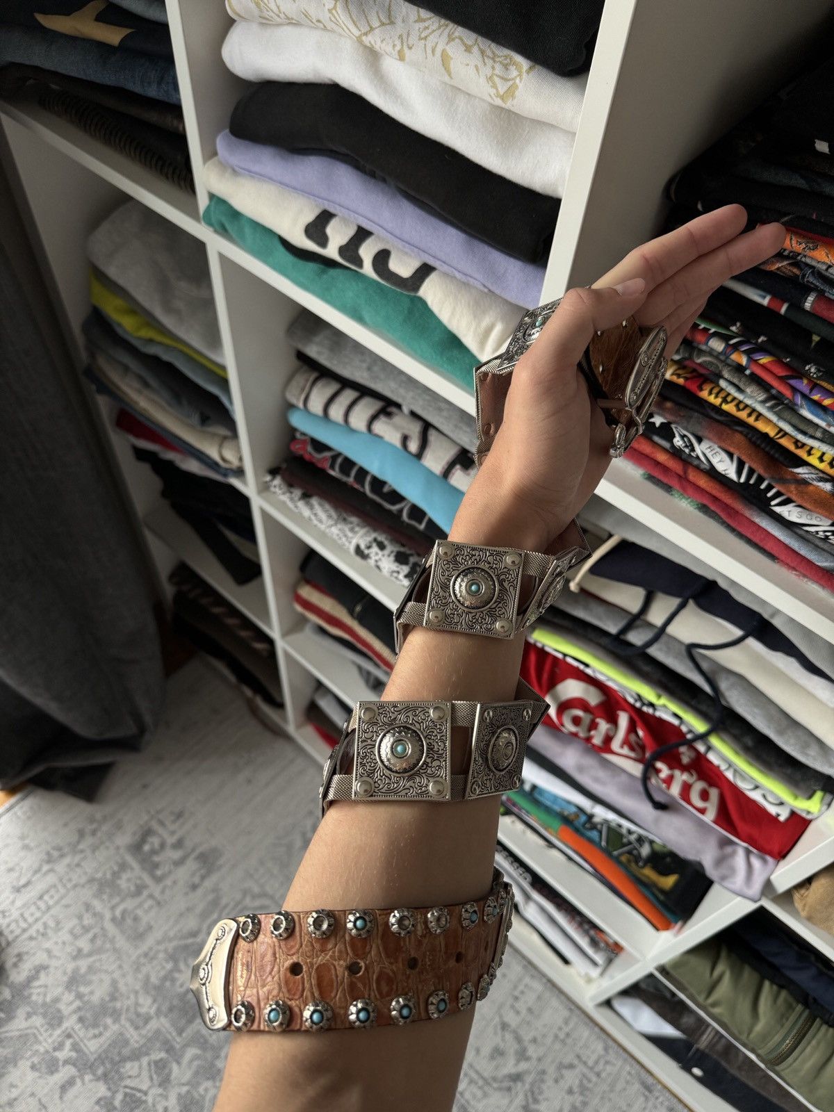 Vintage Vintage Leather Avant Garde Belt Rhinestones Nanni Japanese Size ONE SIZE - 3 Thumbnail