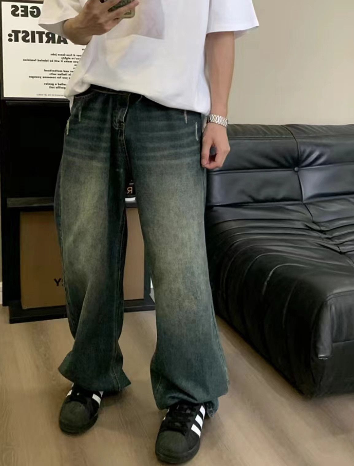 Japanese Brand × Jean Vintage washed distressed loose-fitting jeans Size US 32 / EU 48 - 2 Thumbnail