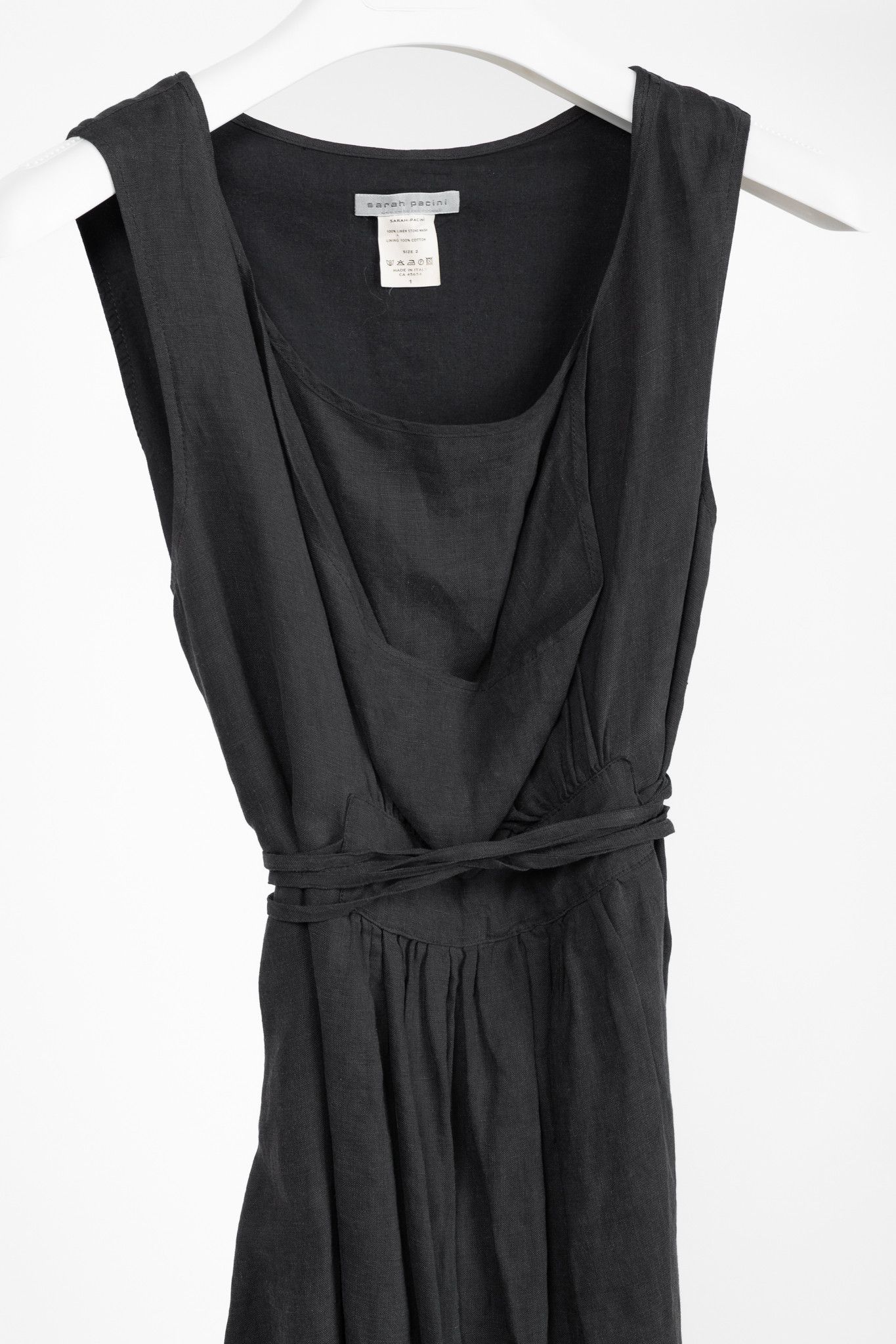 Sarah Pacini Sarah Pacini Grey Linen Tie-Waist Sleeveless Midi Dress Size M / US 6-8 / IT 42-44 - 3 Thumbnail