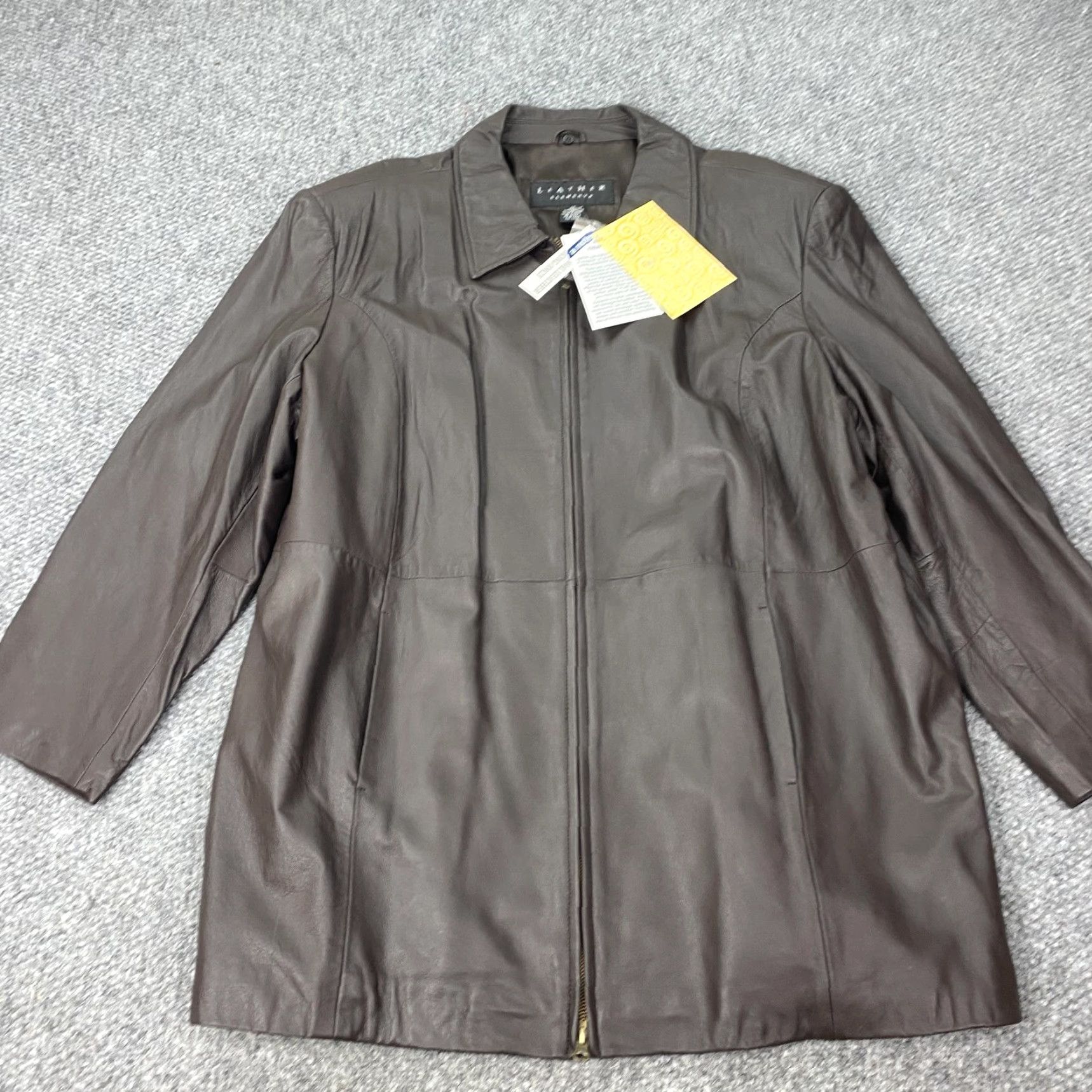 Vintage VINTAGE Leather Elements Jacket Womens 2X Brown Leather Zip Front Removable Collar Lined Size XXL / US 16-18 / IT 52-54 - 2 Thumbnail