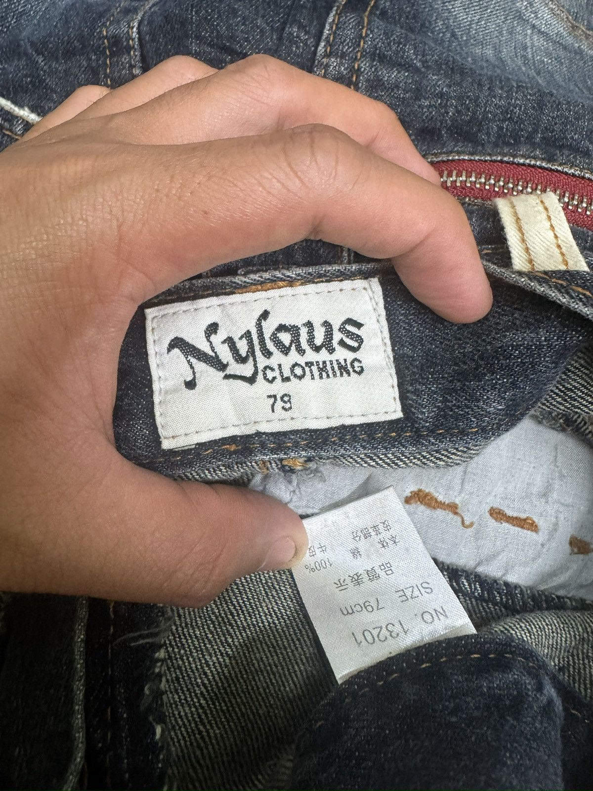 Japanese Brand Nylaus Clothing Y2K Double Waist Acid Wash Whiskered Jeans Size US 30 / EU 46 - 13 Thumbnail